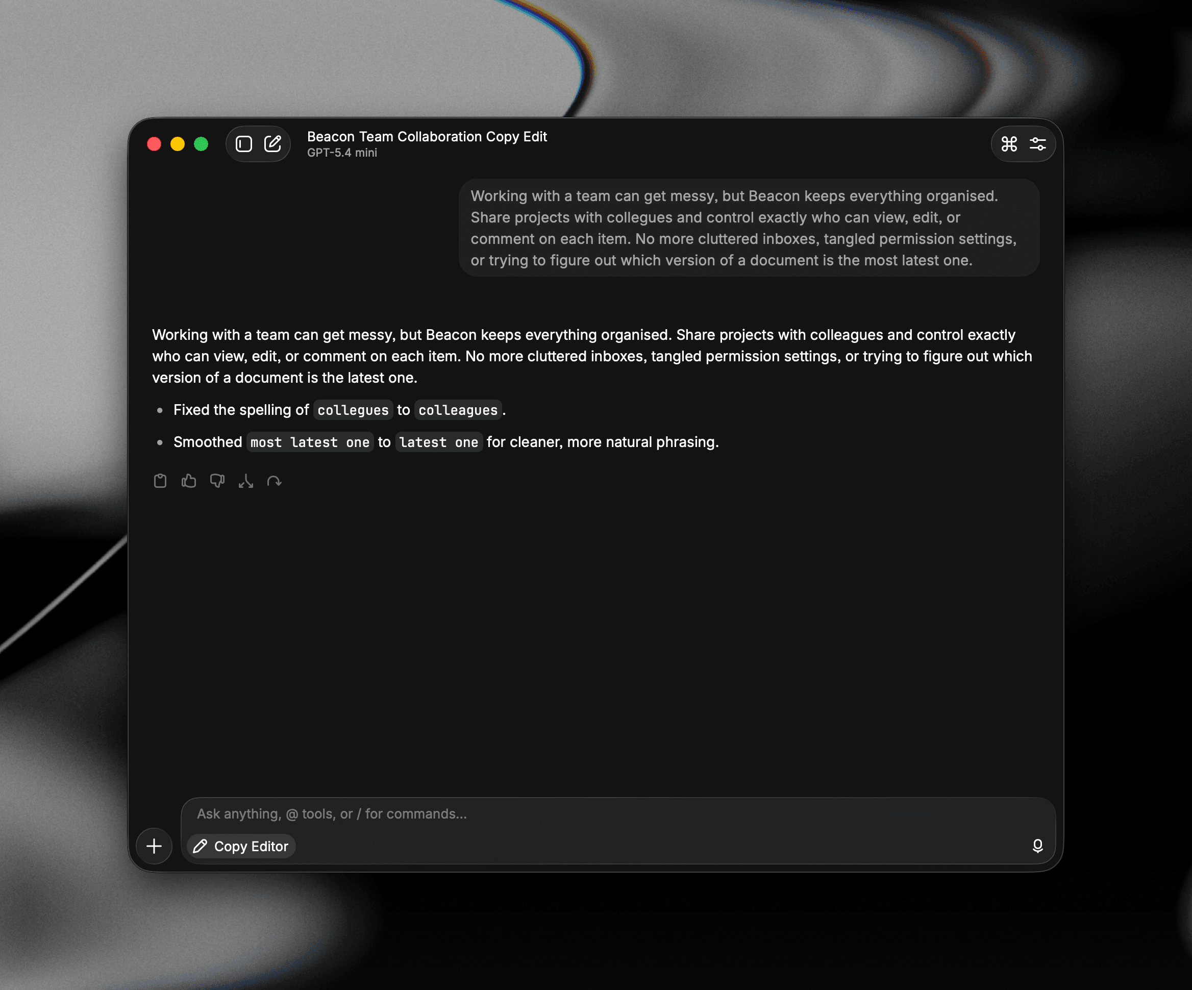 AI Chat in Raycast with an Agent active