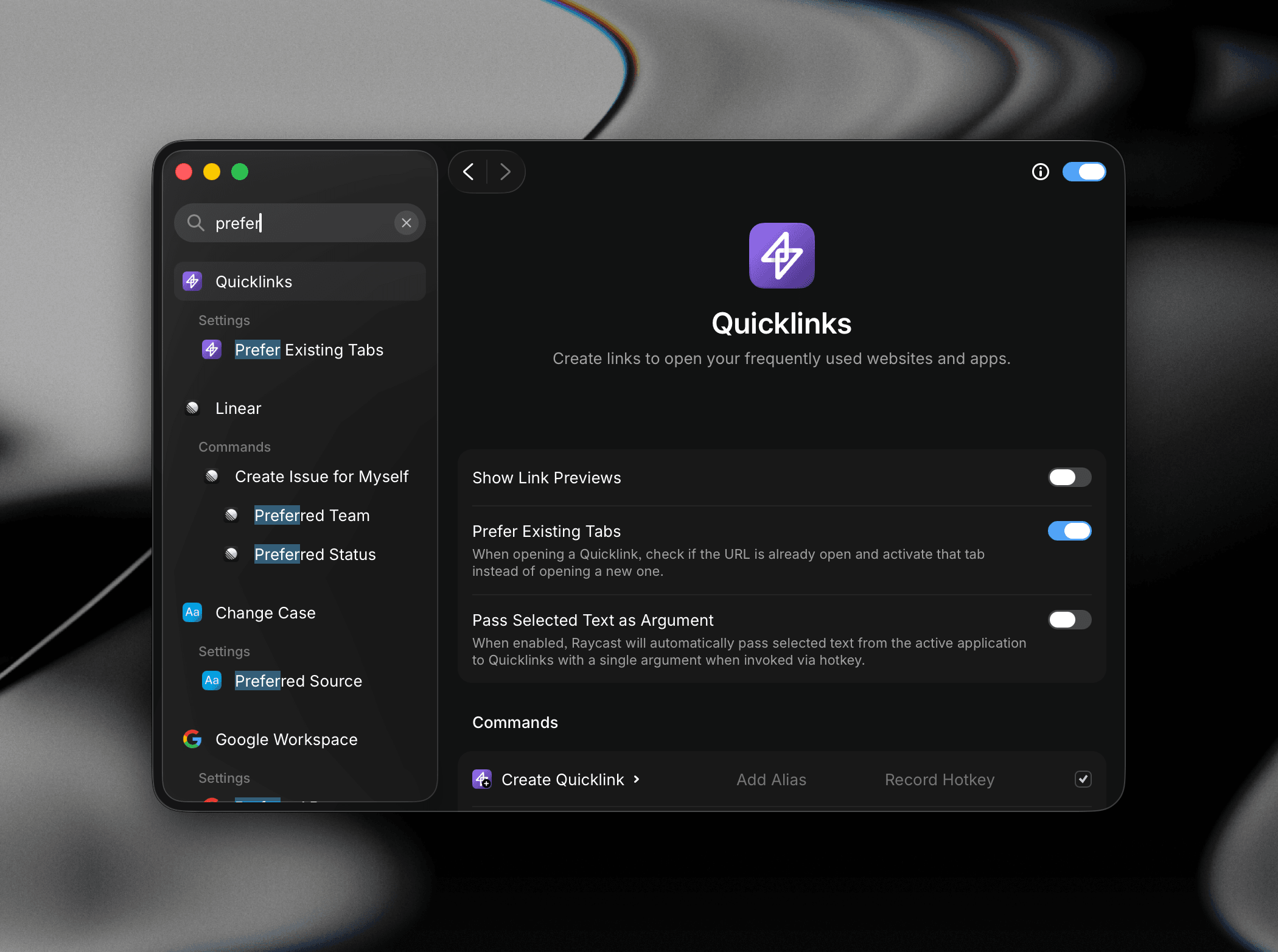 Search in Raycast Settings sidebar