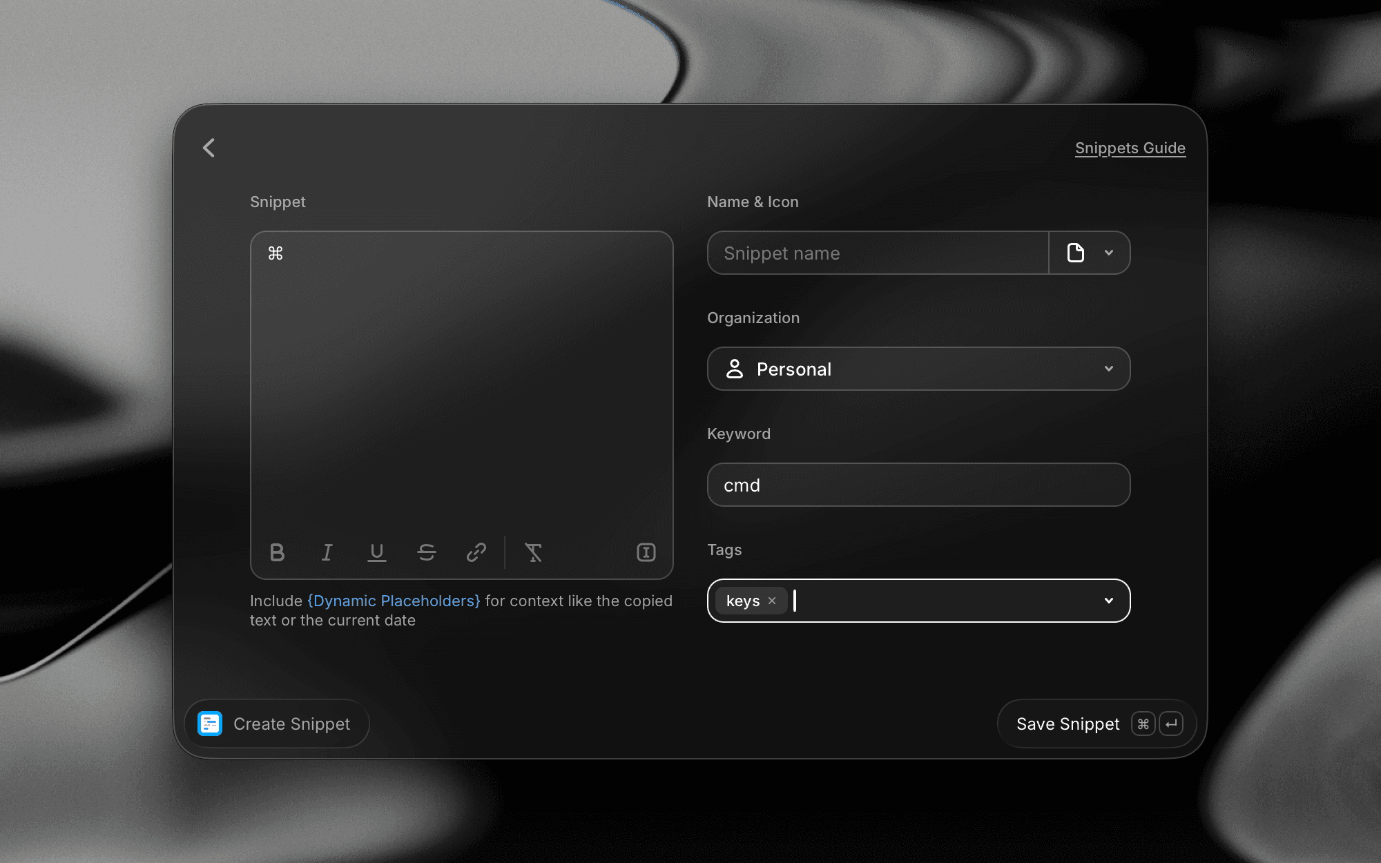 Snippet editor in Raycast