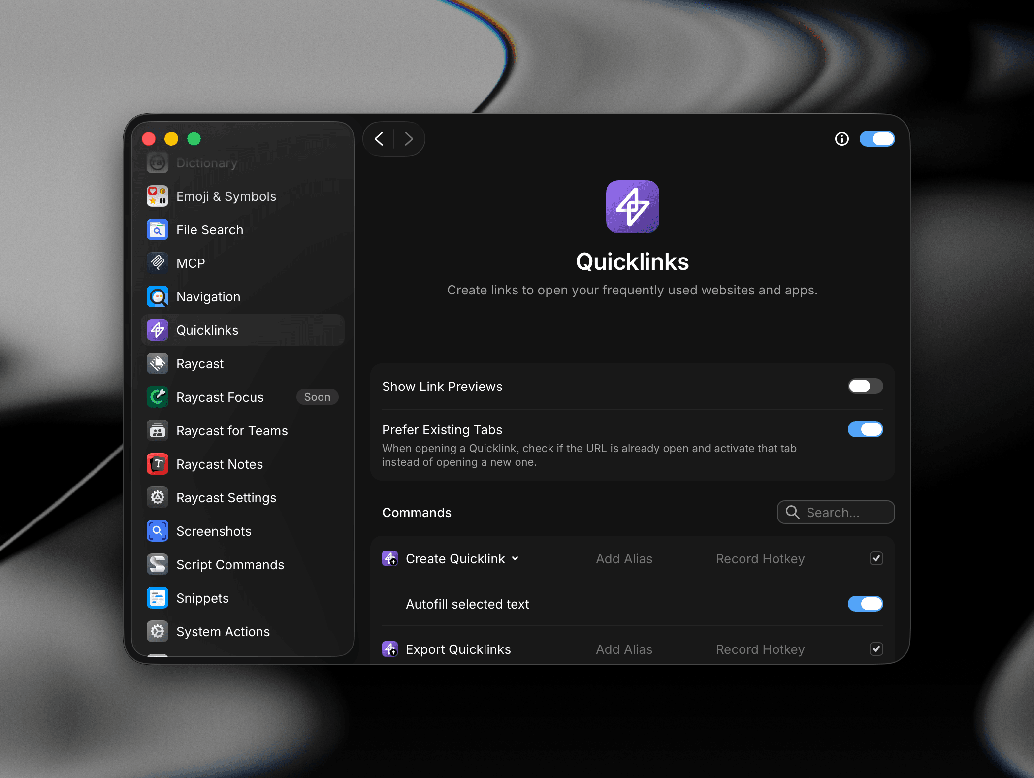 Quicklinks settings