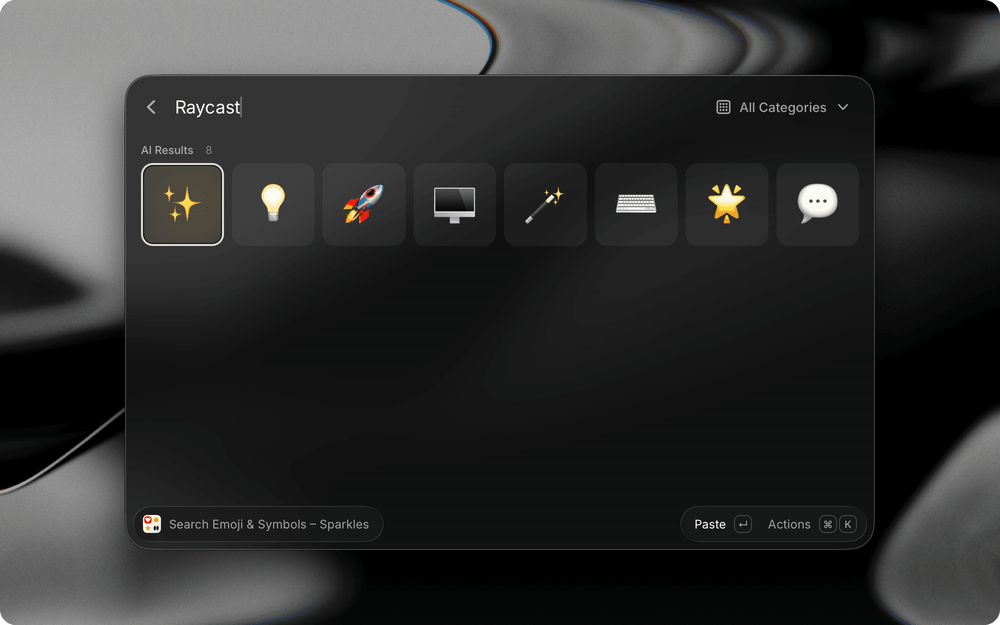 Screenshot of AI Results in the Emoji & Symbols command in Raycast