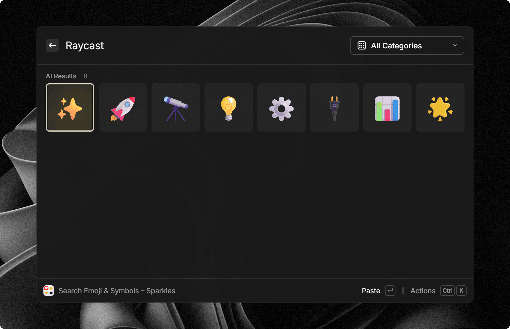 Screenshot of AI Results in the Emoji & Symbols command in Raycast