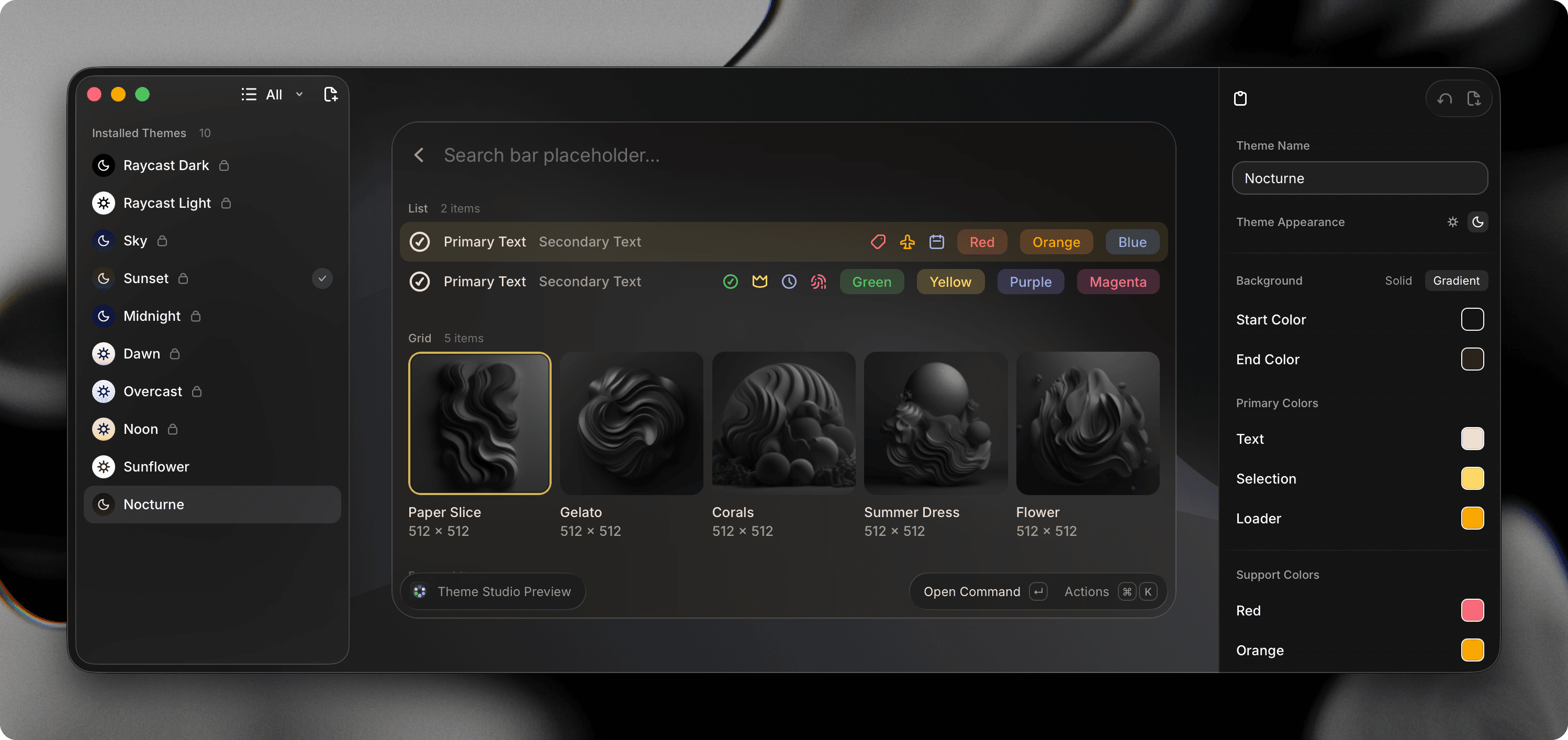 Theme Studio with a custom theme selected
