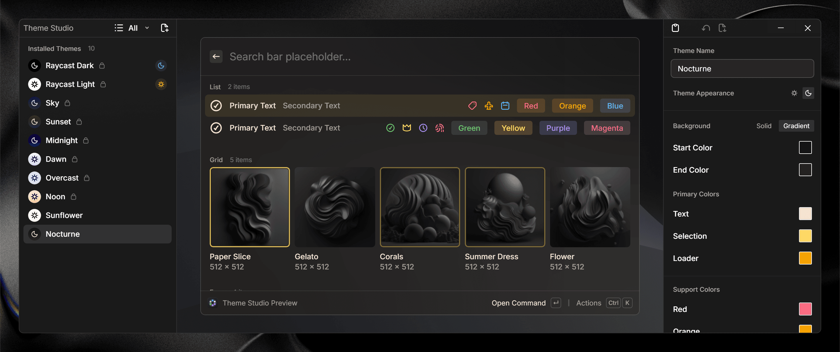 Theme Studio with a custom theme selected