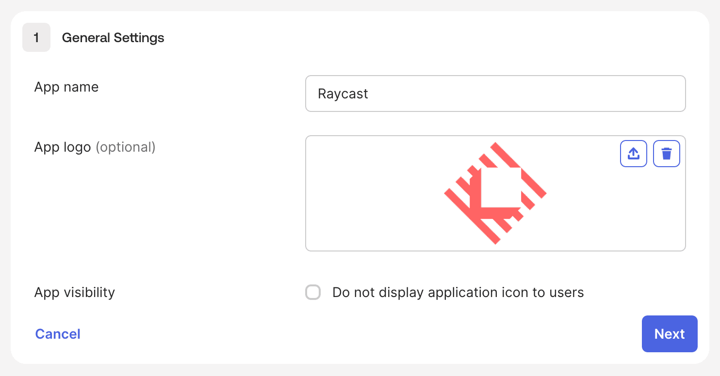 Okta General Settings for Raycast SAML app
