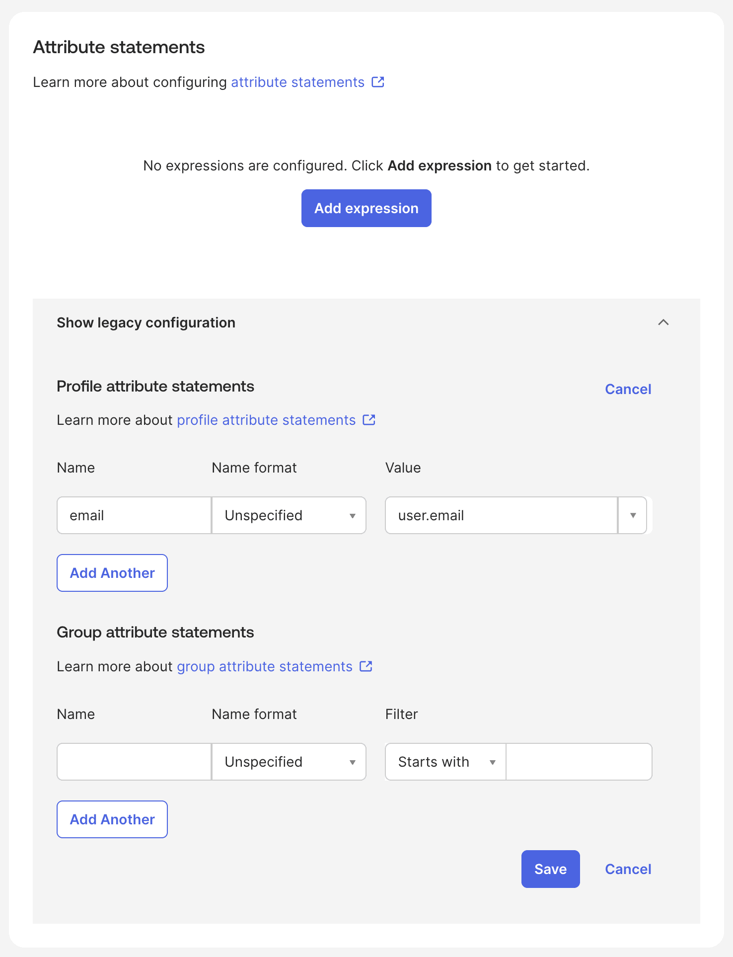 Okta Attribute statements configuration