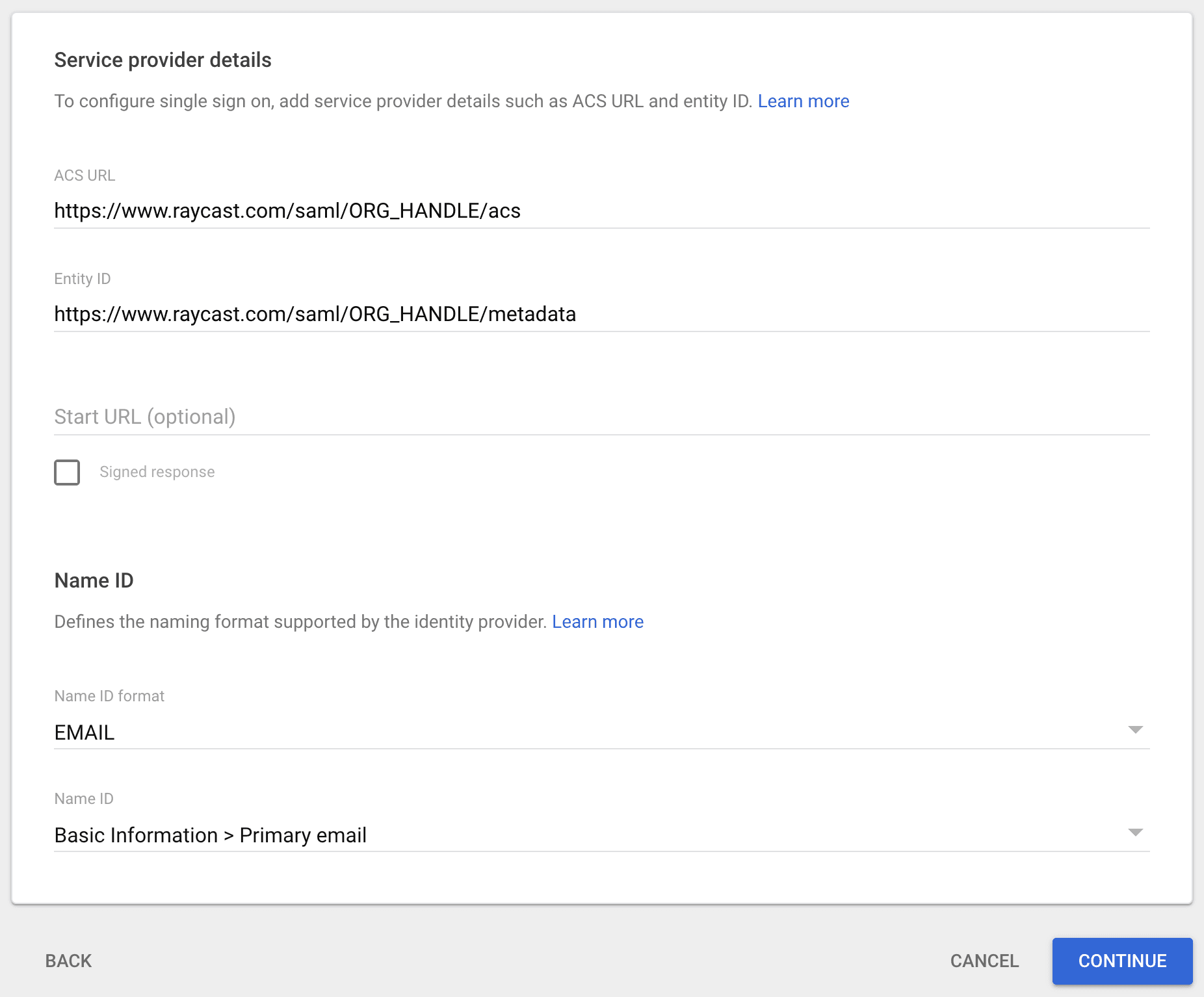 Google Service provider details