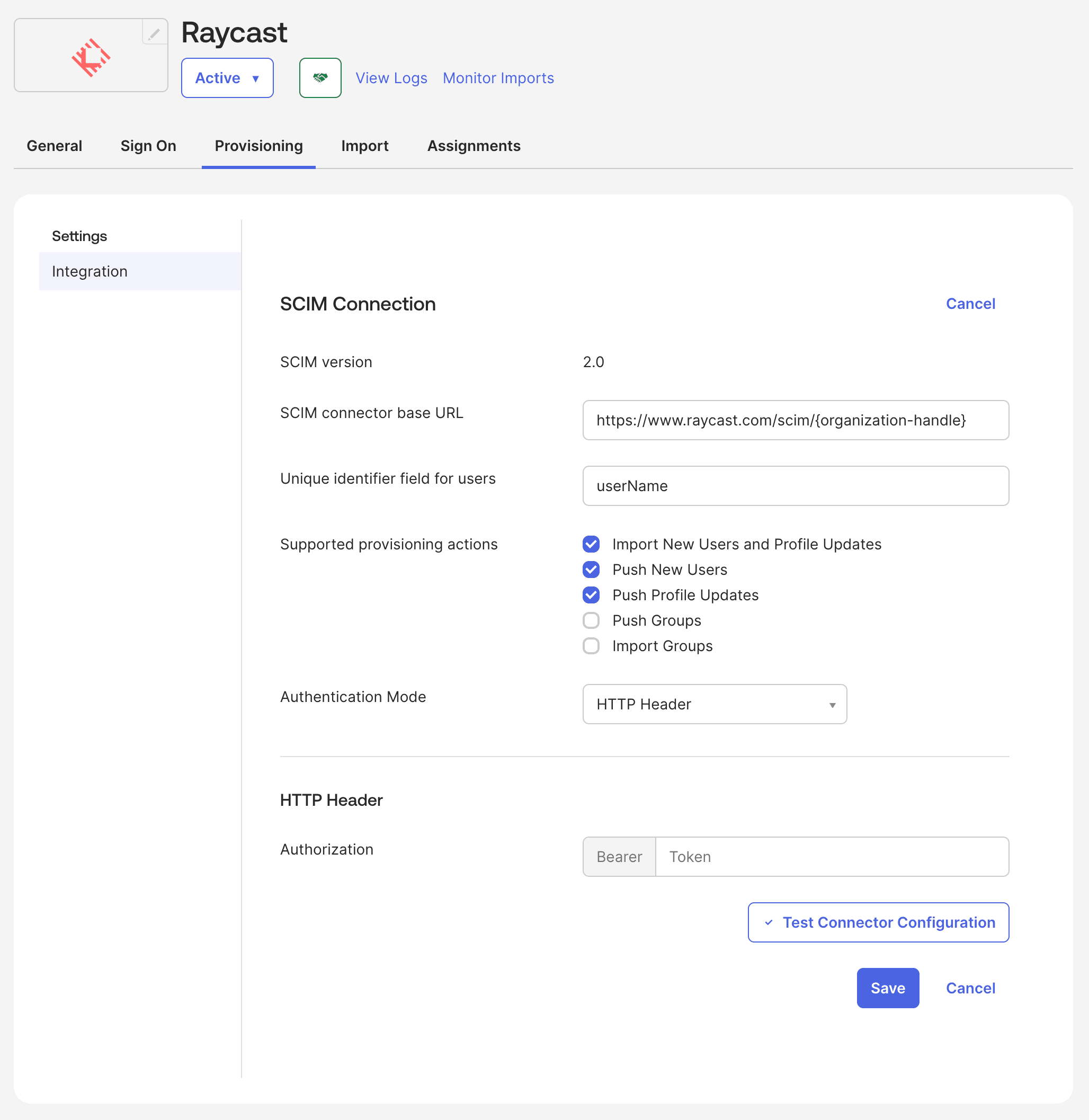 Okta SCIM Connection settings