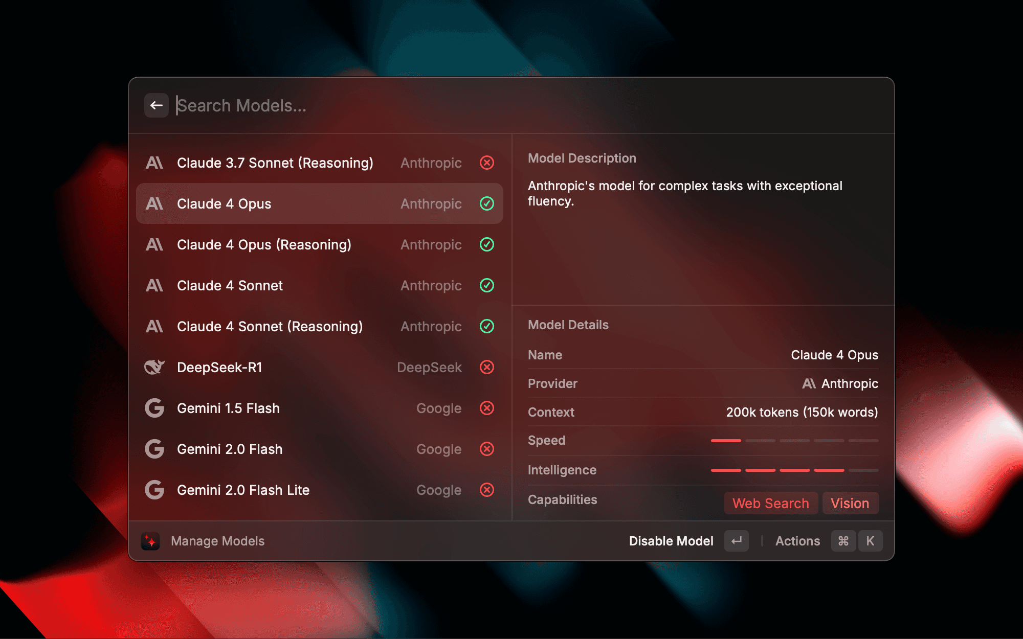 Manage Models command