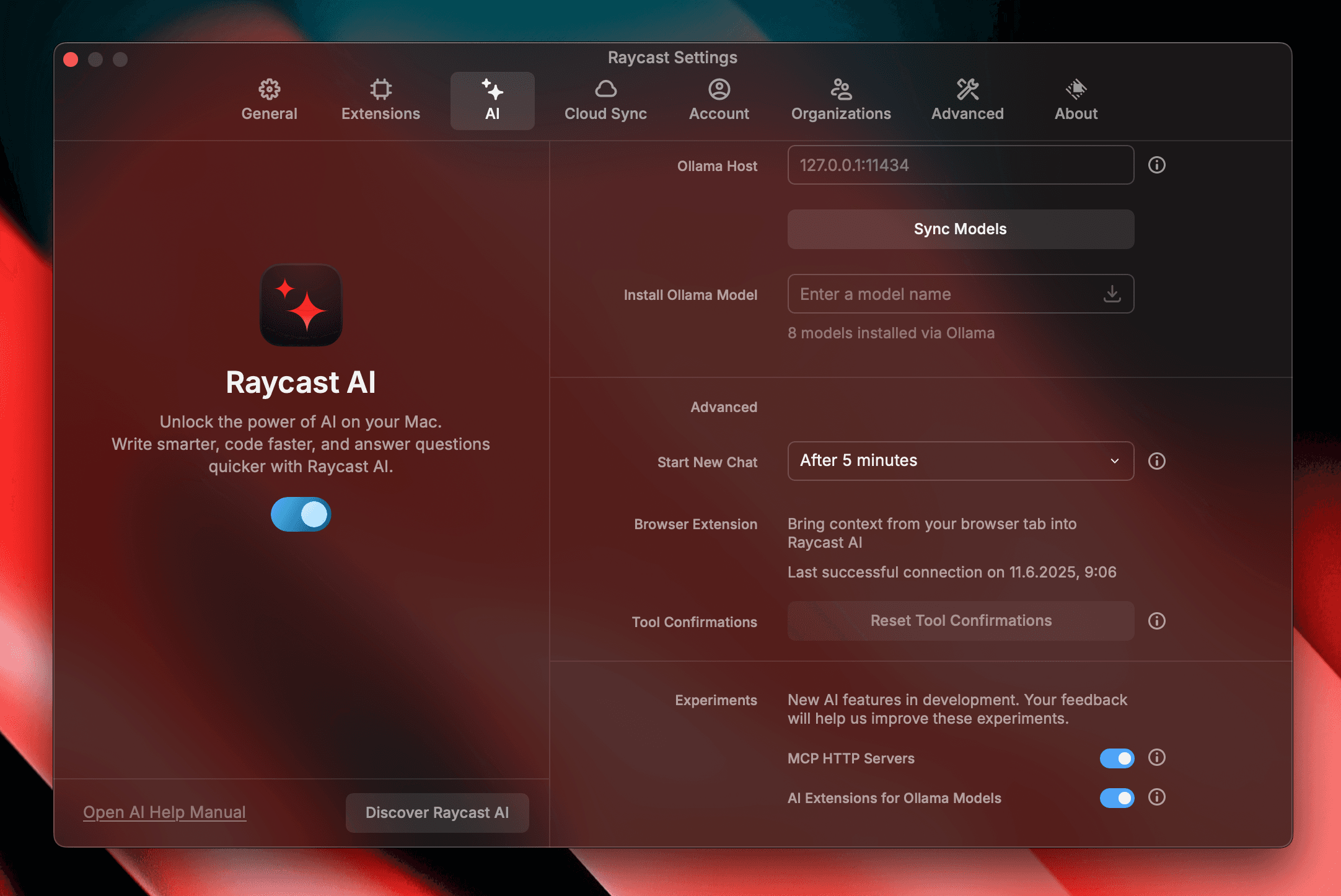 Experimental features in AI Settings