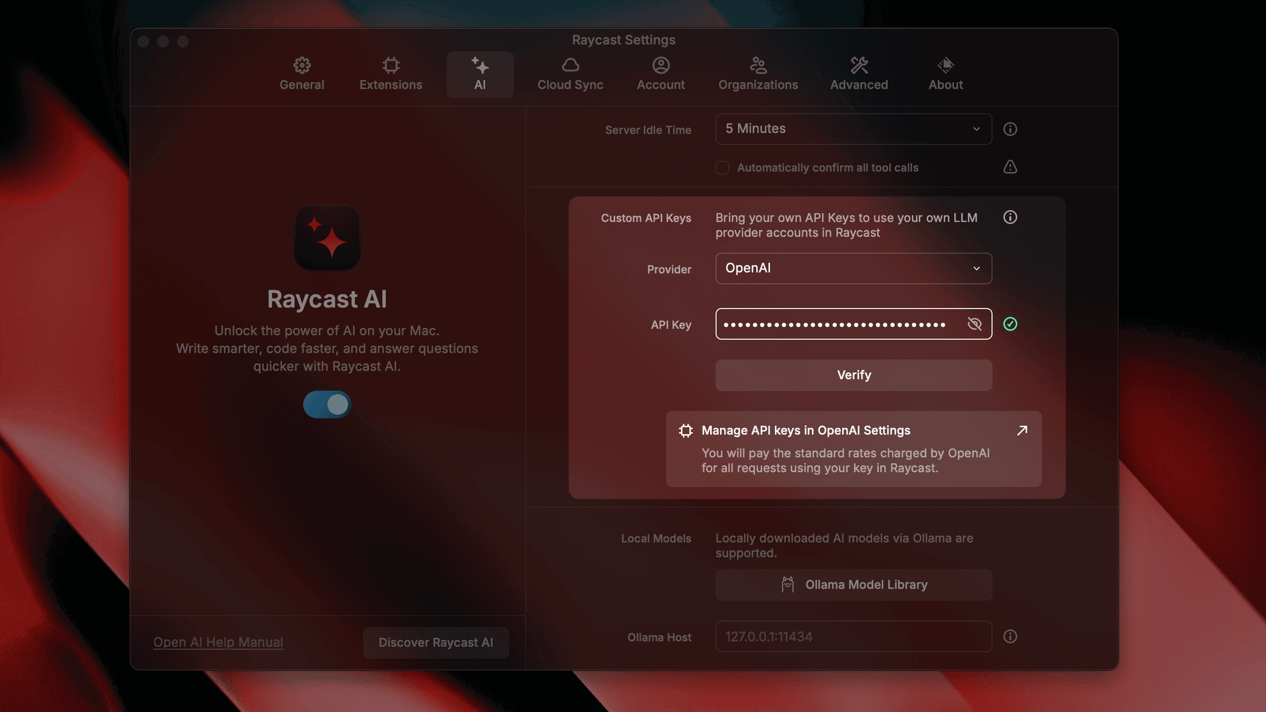 BYOK API Key settings