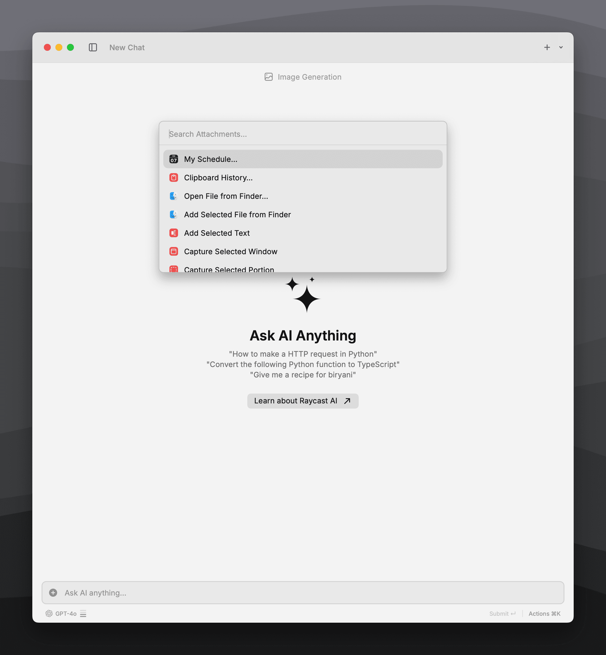 Adding an attachment in AI Chat
