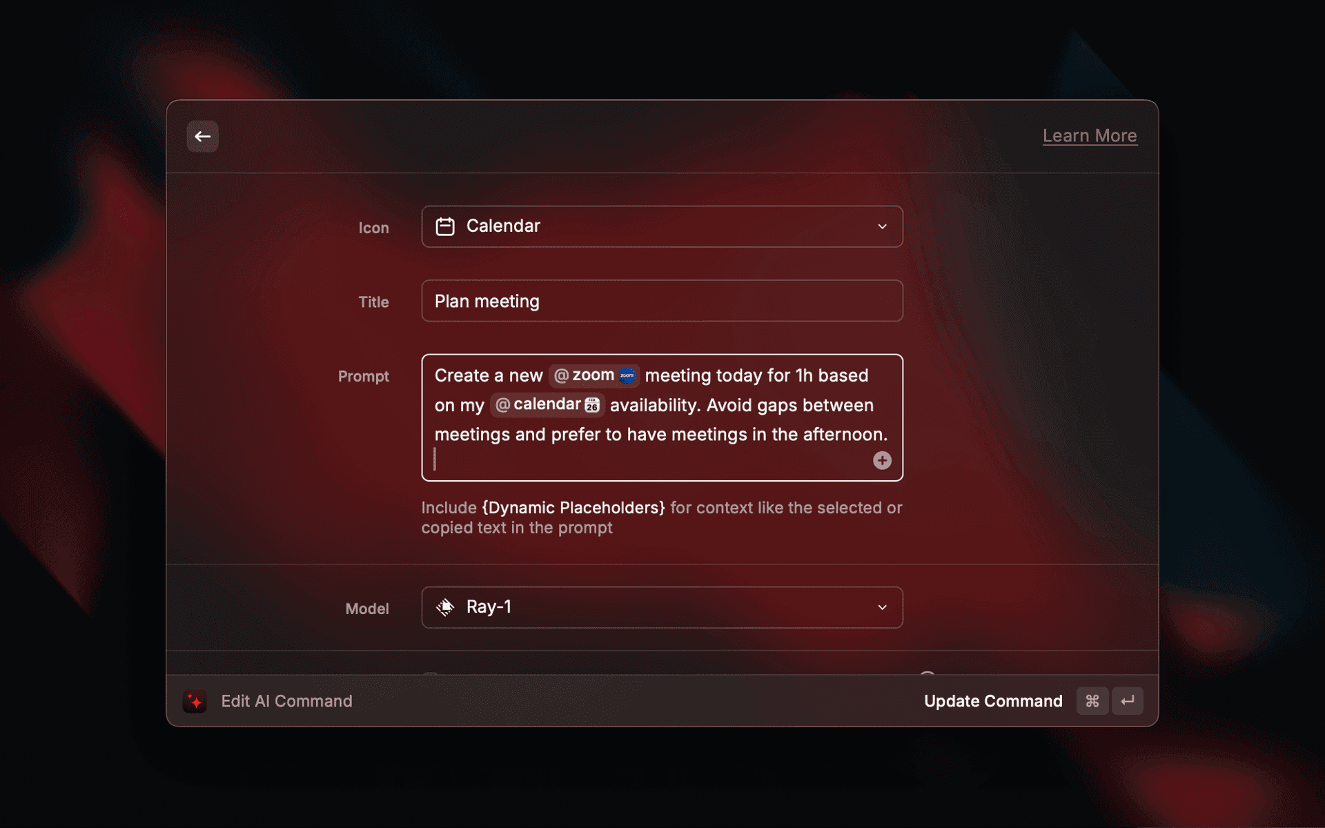 Screenshot of an AI command with AI extensions in Raycast V1