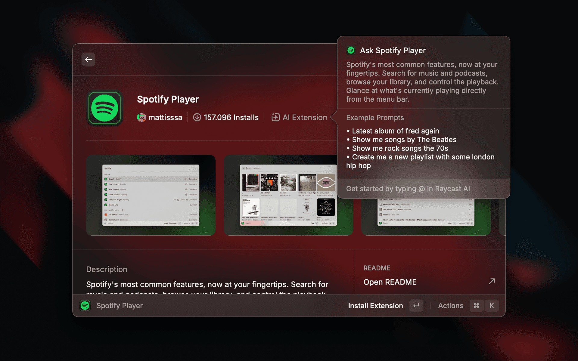 Screenshot of a list of AI Extensions on the extension store page in Raycast V1