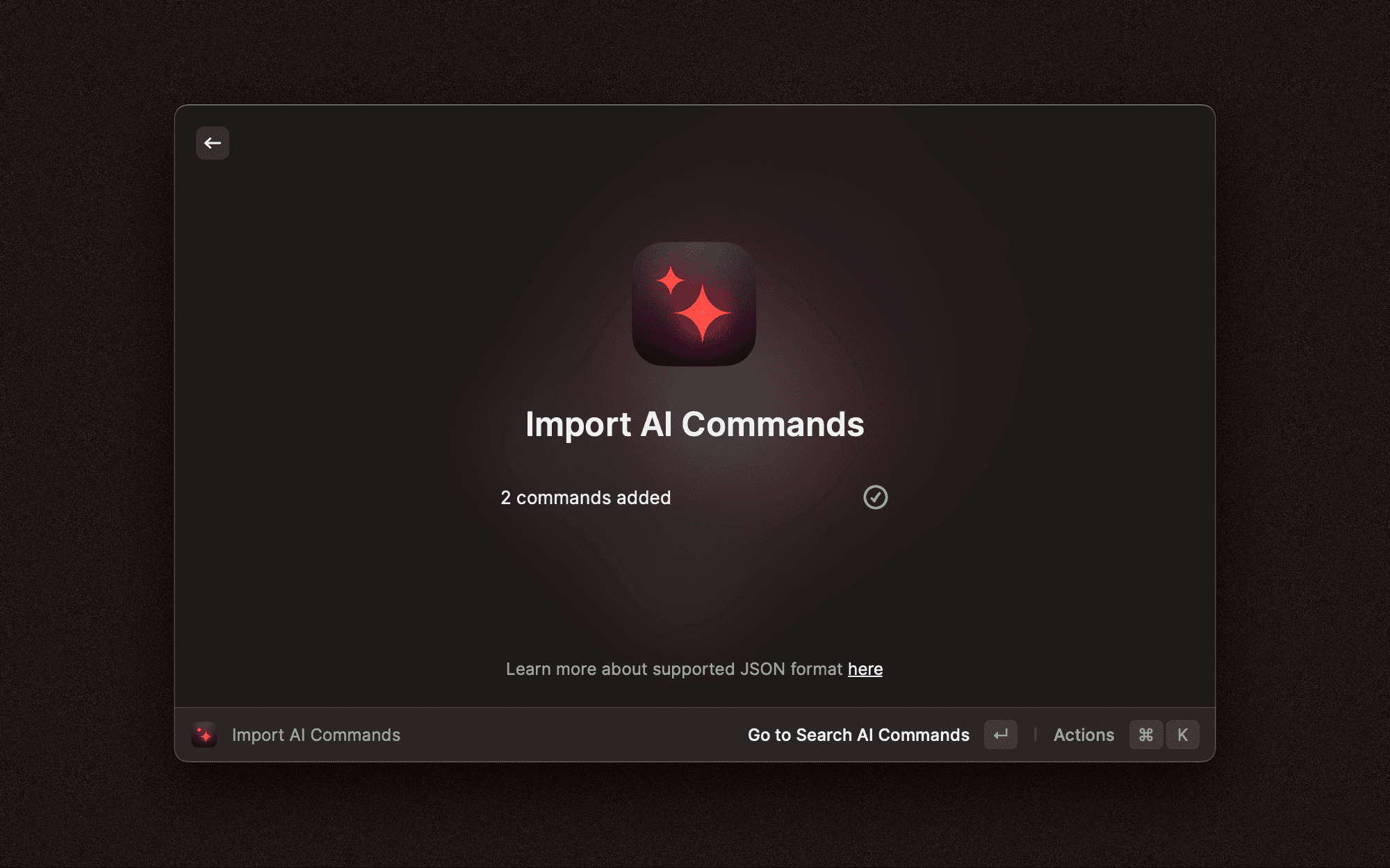 AI Commands import result