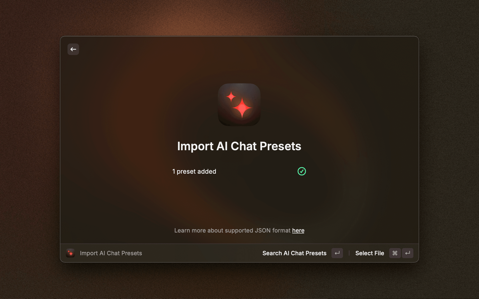 AI Chat Presets import result