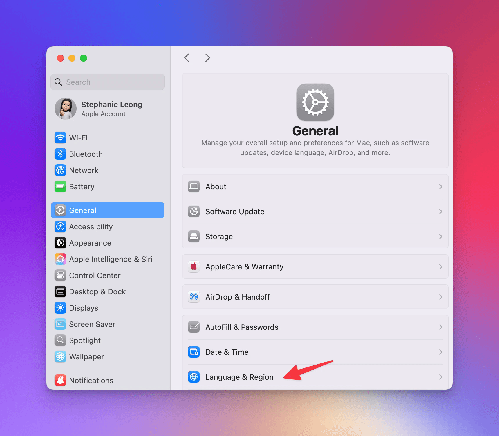 Screenshot of System Settings