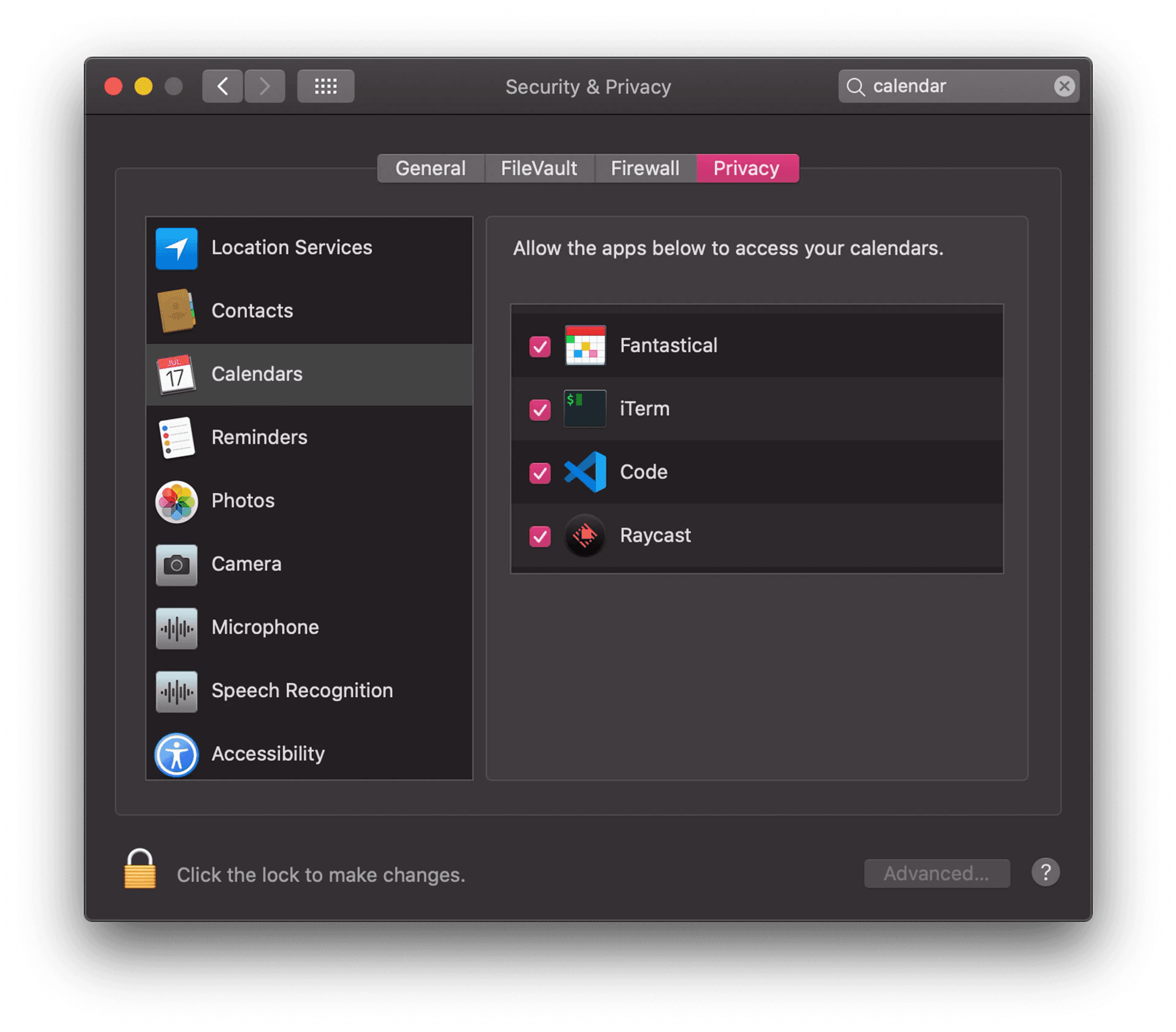 Screenshot of Security & Privacy settings in System Preferences