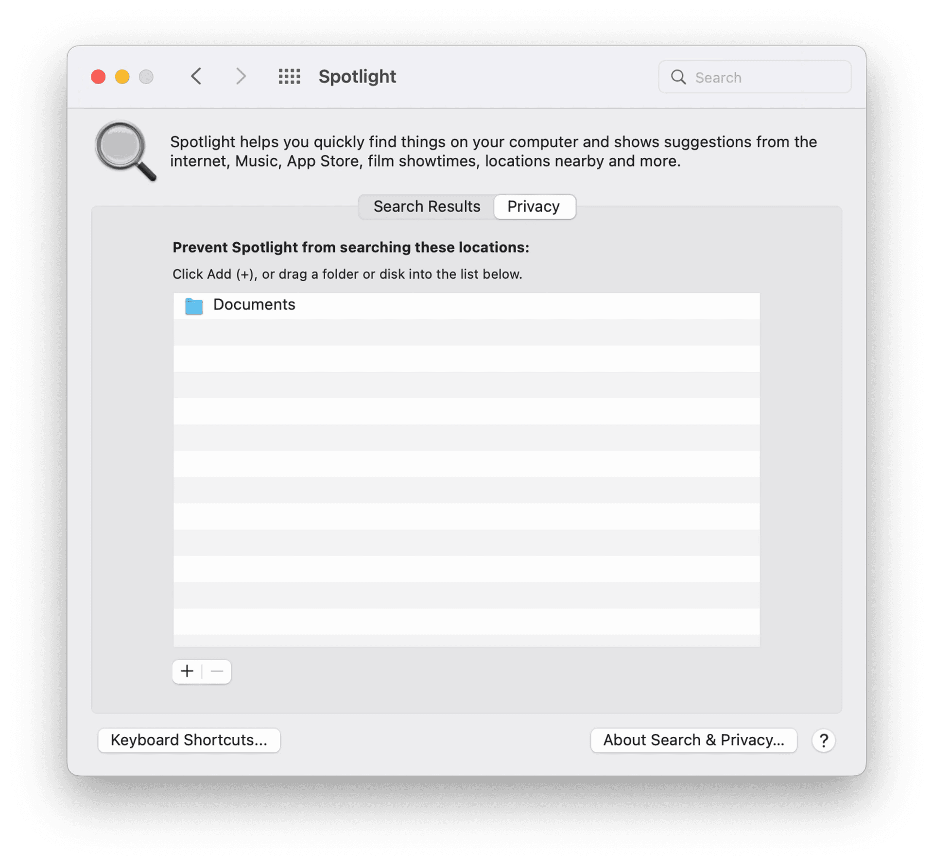 Spotlight Privacy Settings