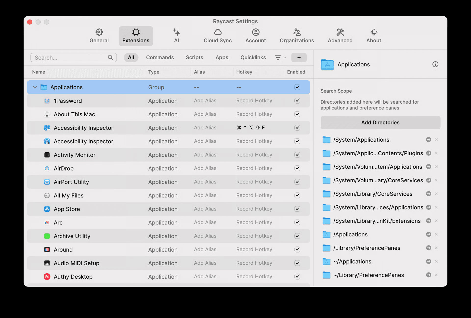 Application Search Scope