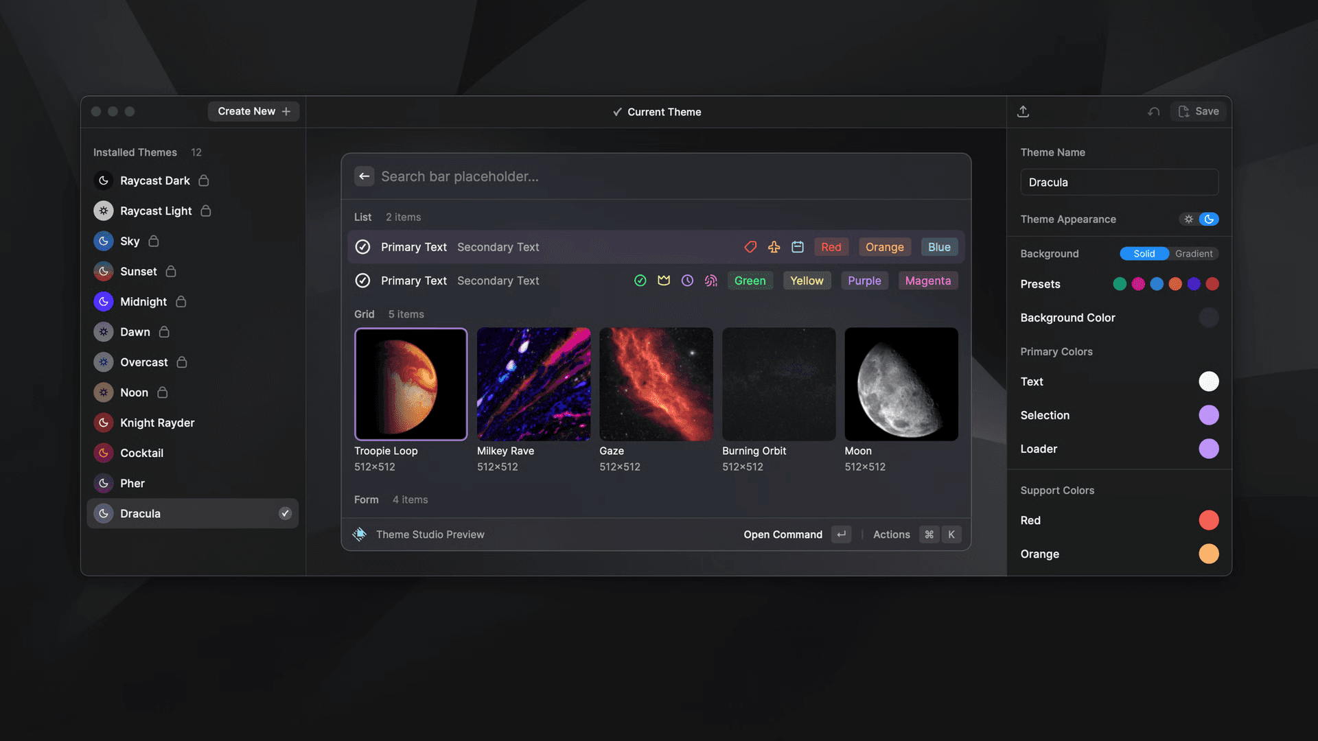 Screenshot of Theme Studio in Raycast V1