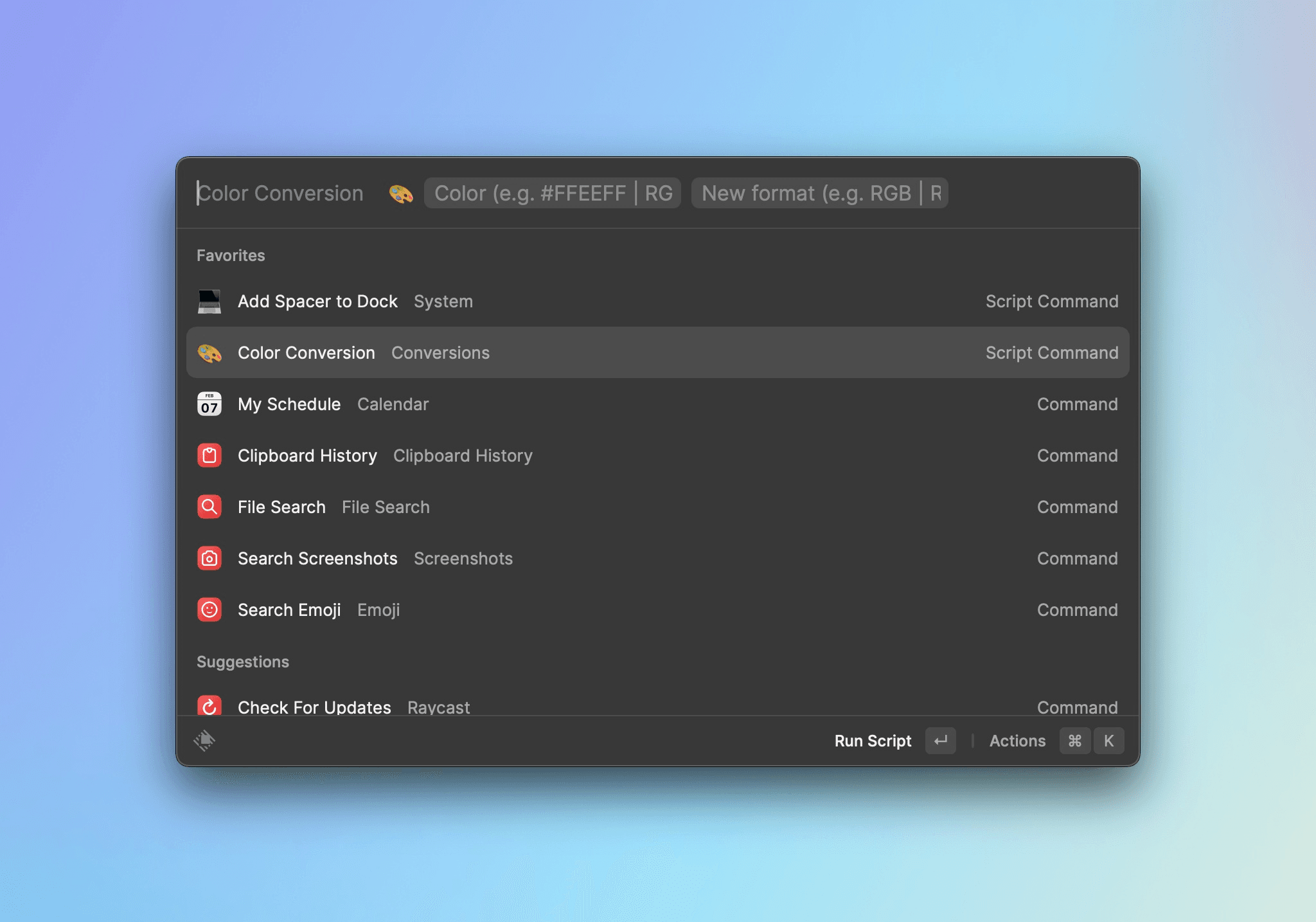 Script command with arguments