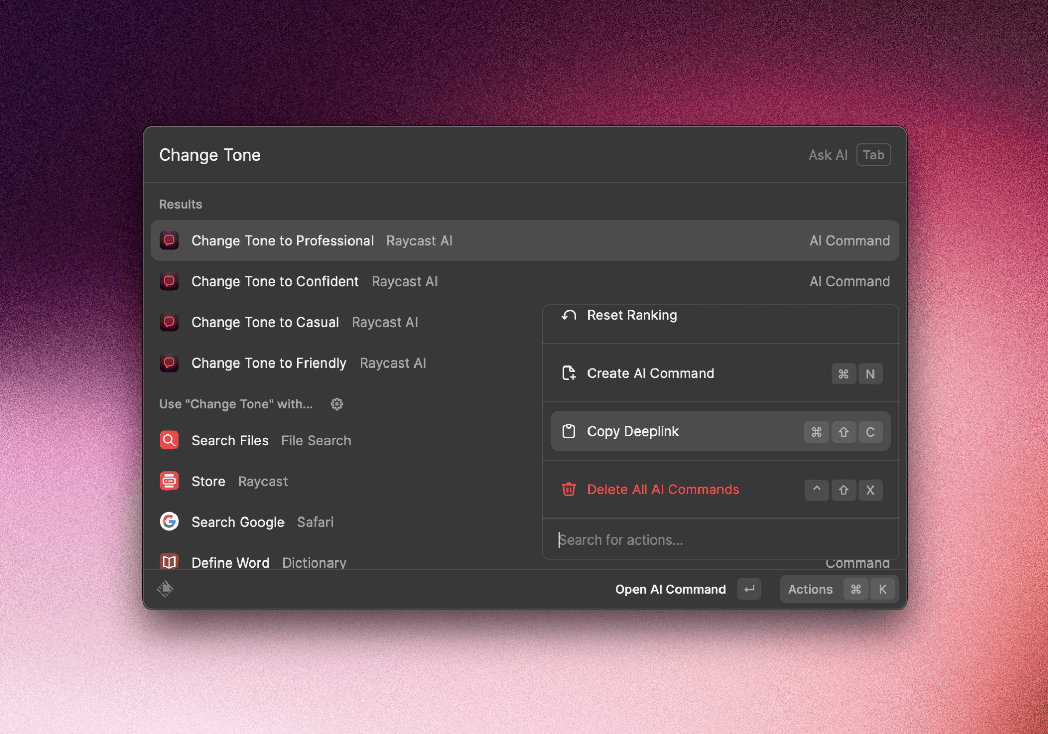 Copy Deeplink for AI command