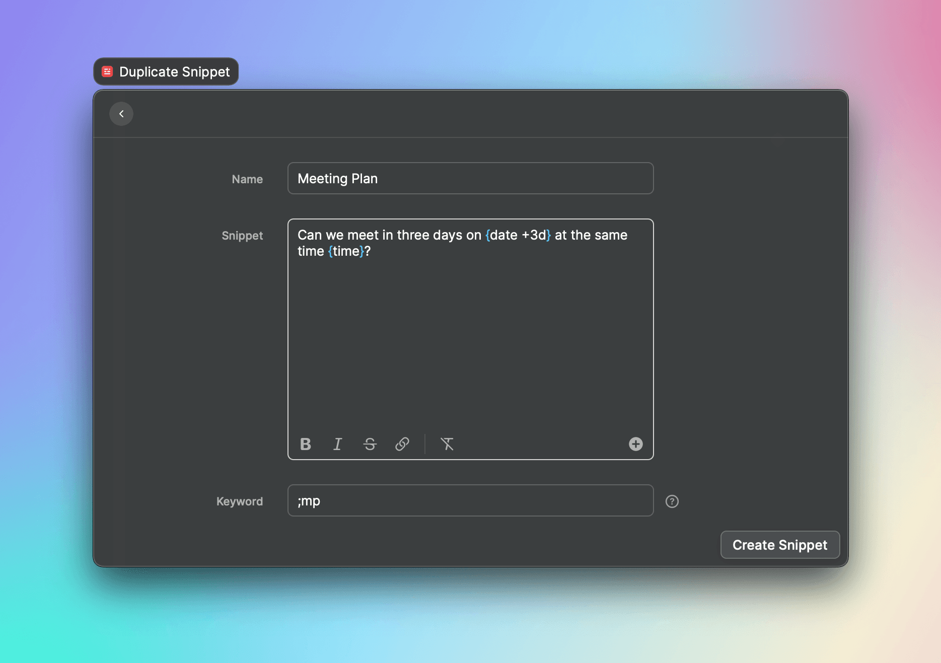 Dynamic placeholder with blue curly braces