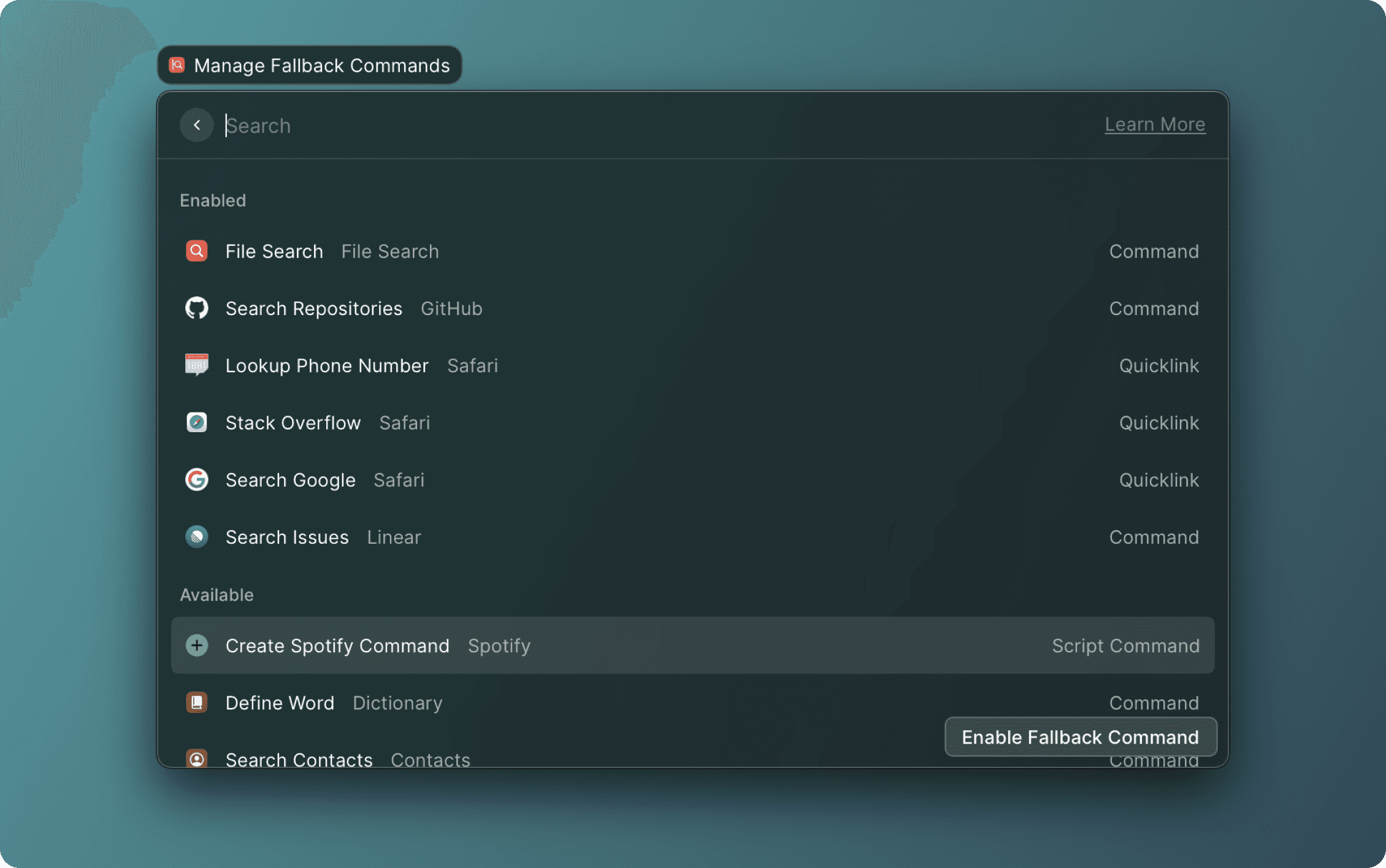 Available fallback commands
