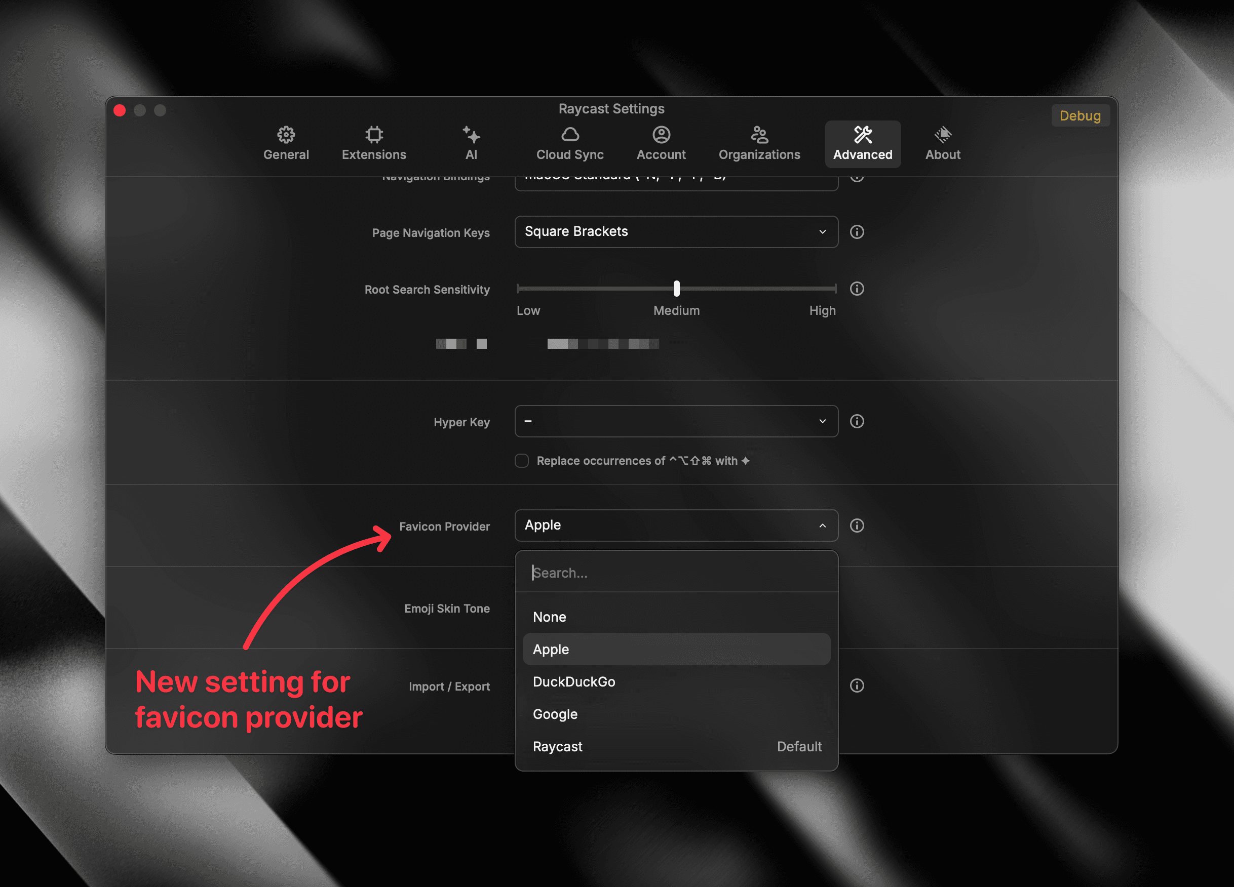 Favicon provider setting