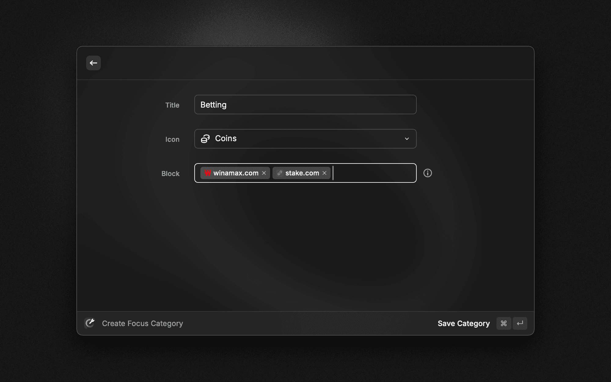 Creating a custom focus category
