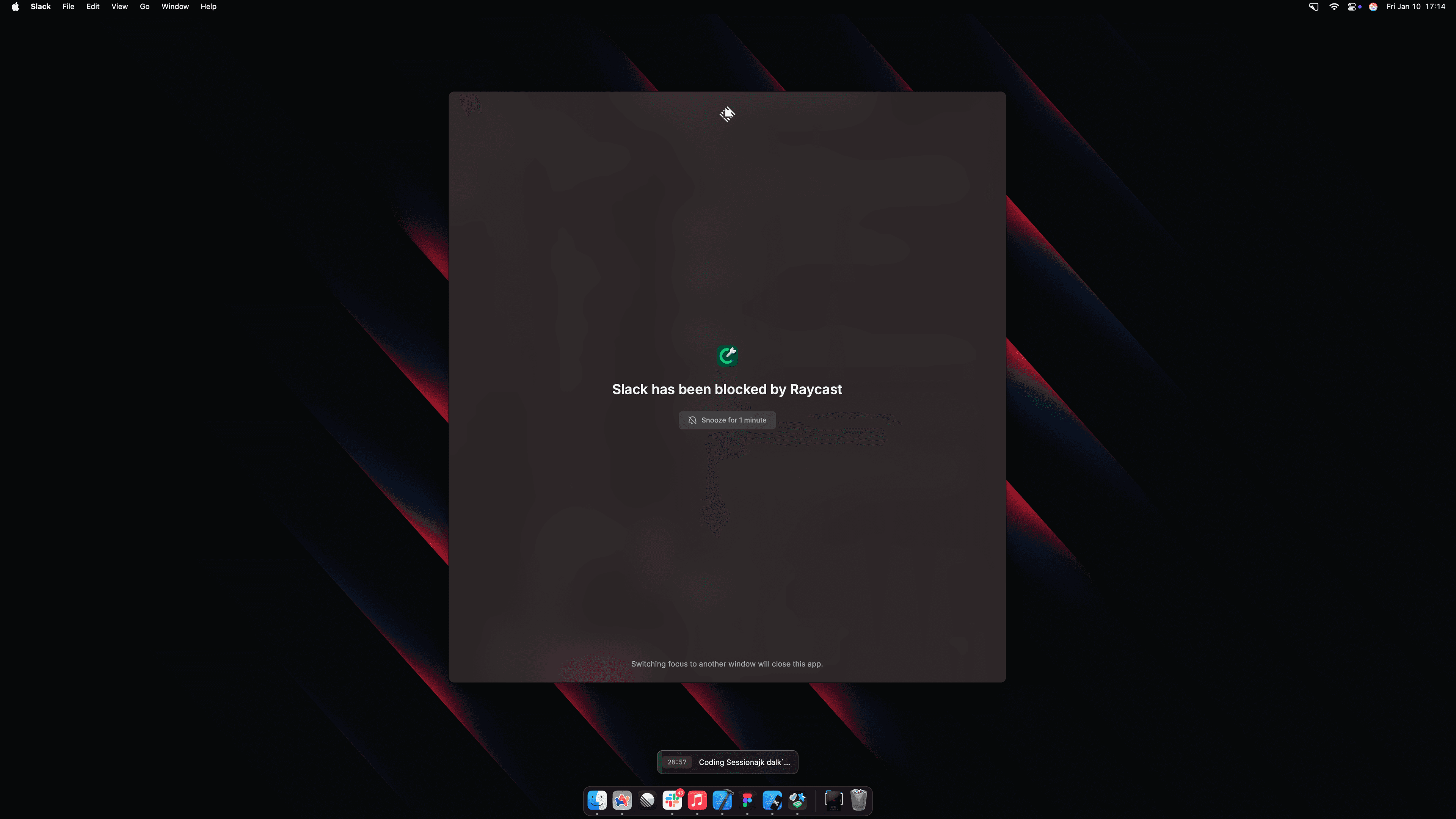 Blocked app overlay after snooze