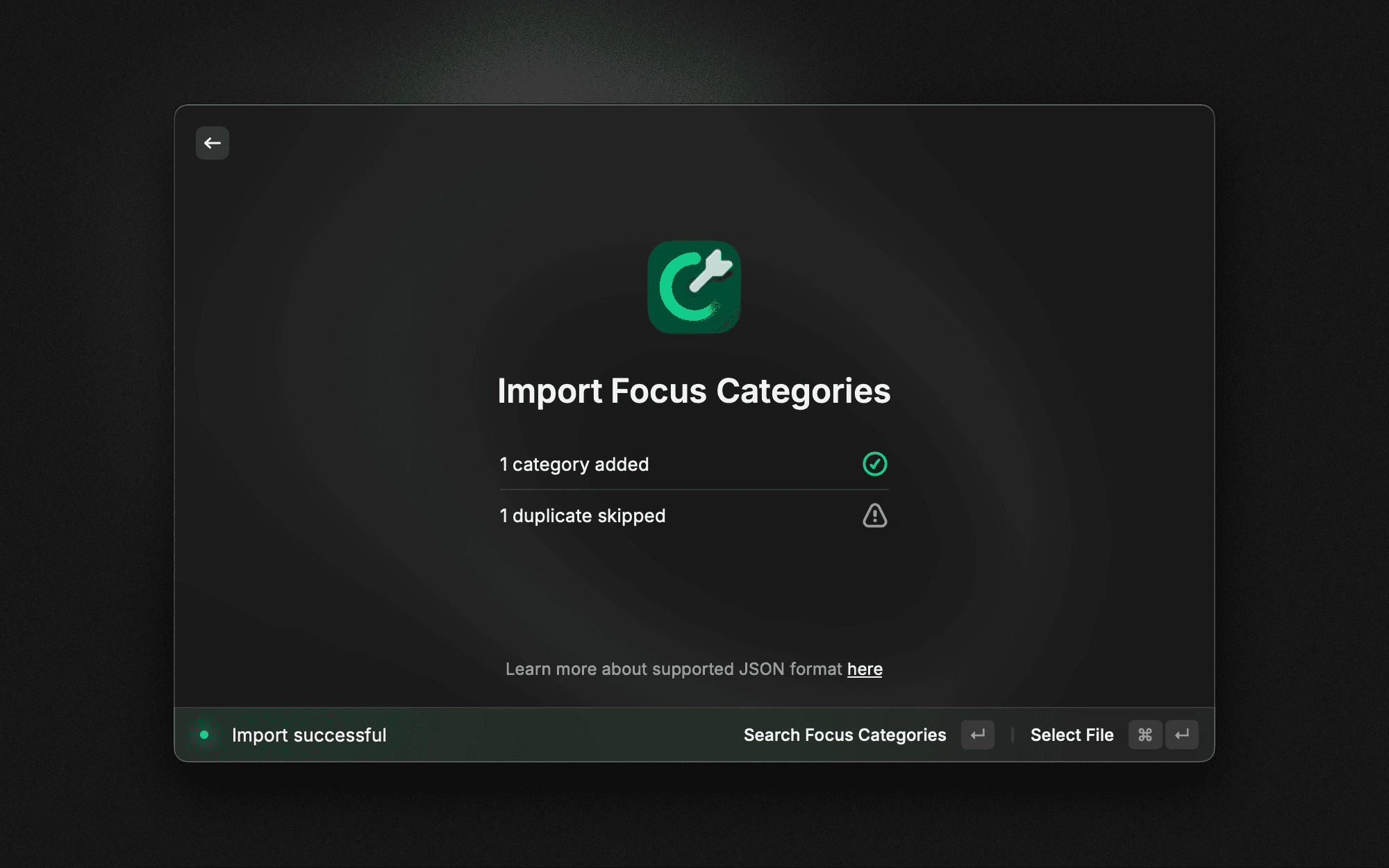 Import Focus Categories result in Raycast