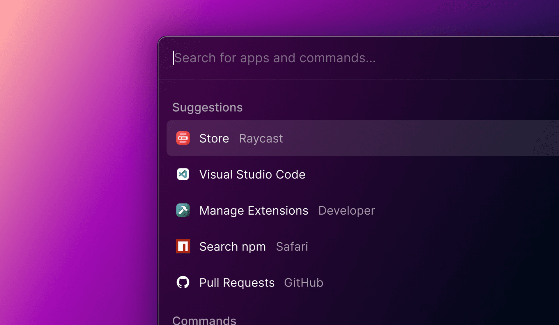 Screenshot of the Raycast V1 launcher