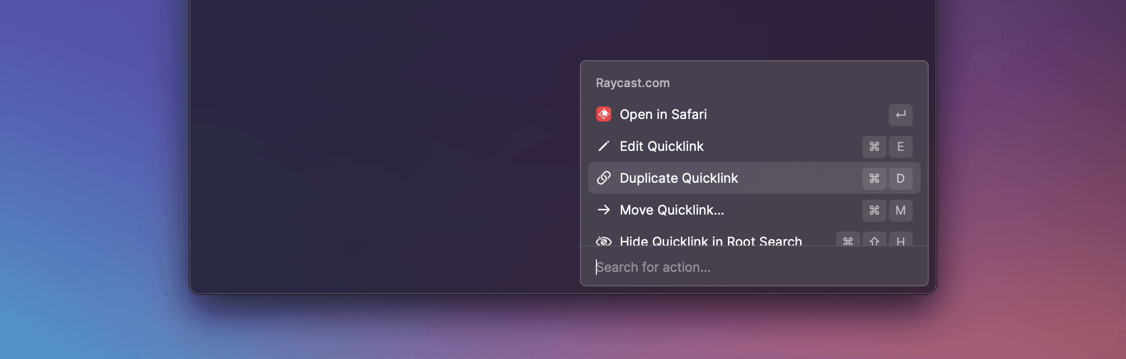 Manage Quicklinks Actions