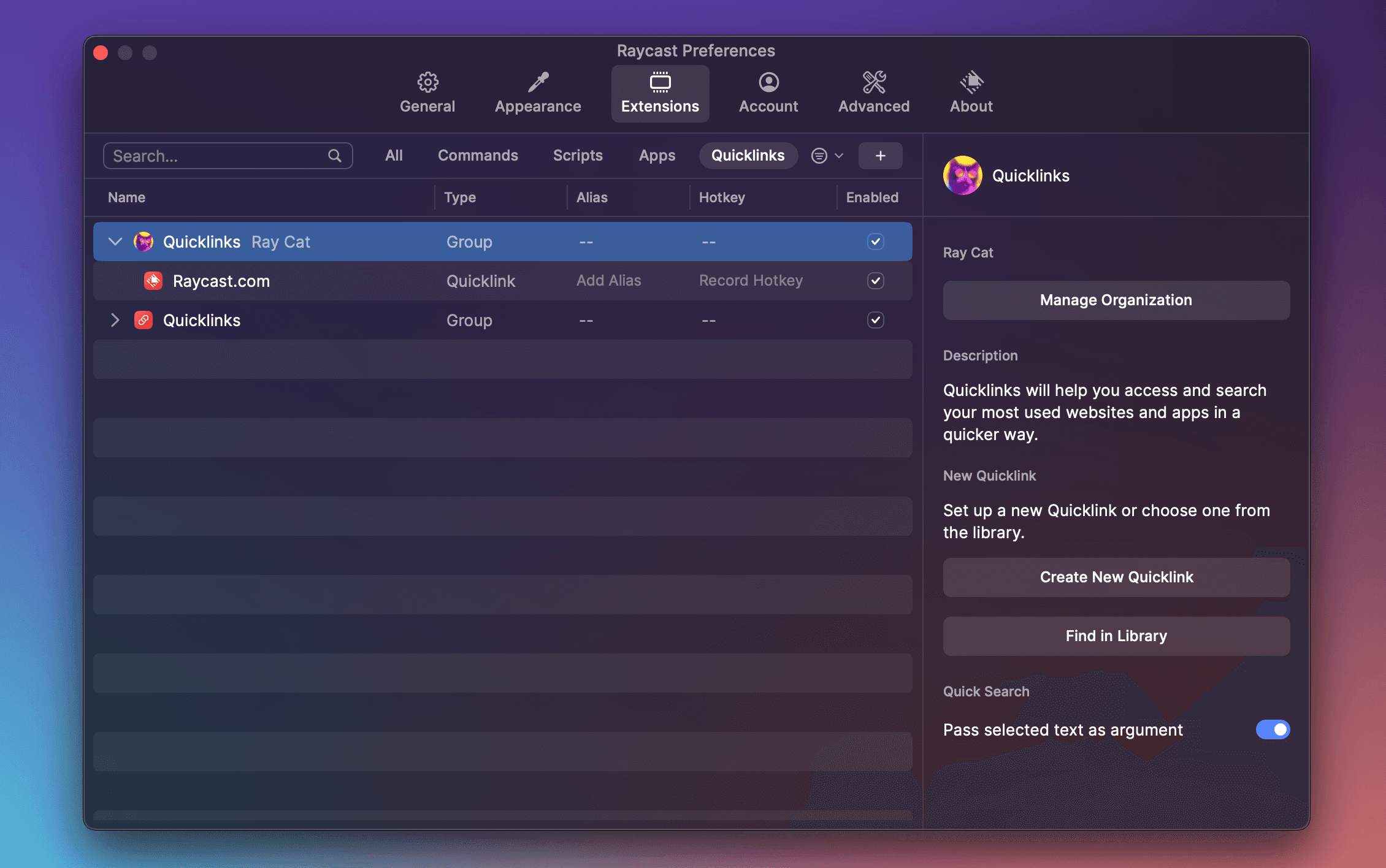 Quicklink Preferences