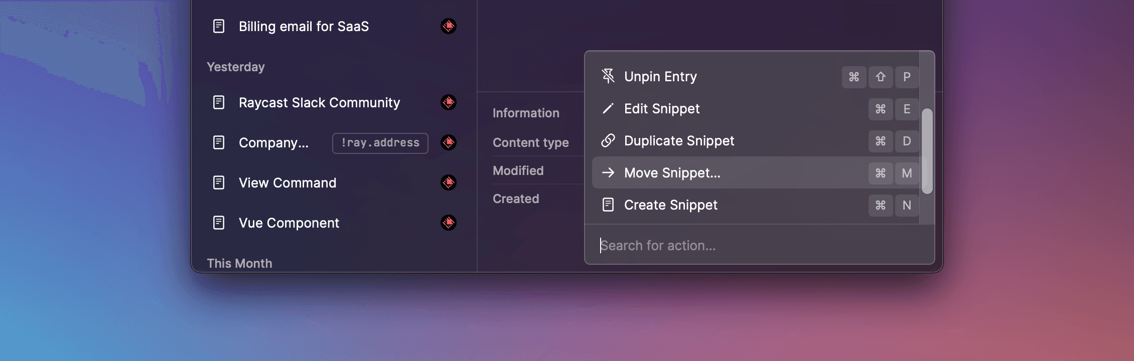 Search Snippet Actions