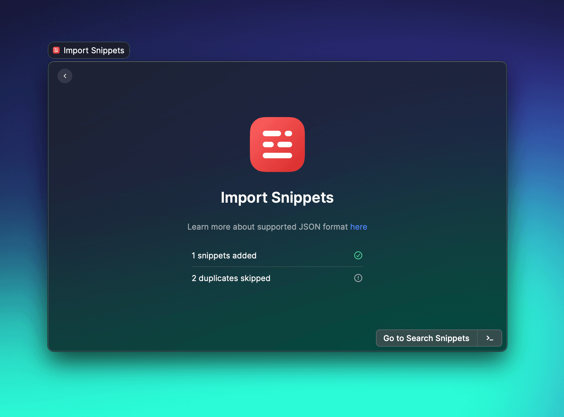 Snippets import result