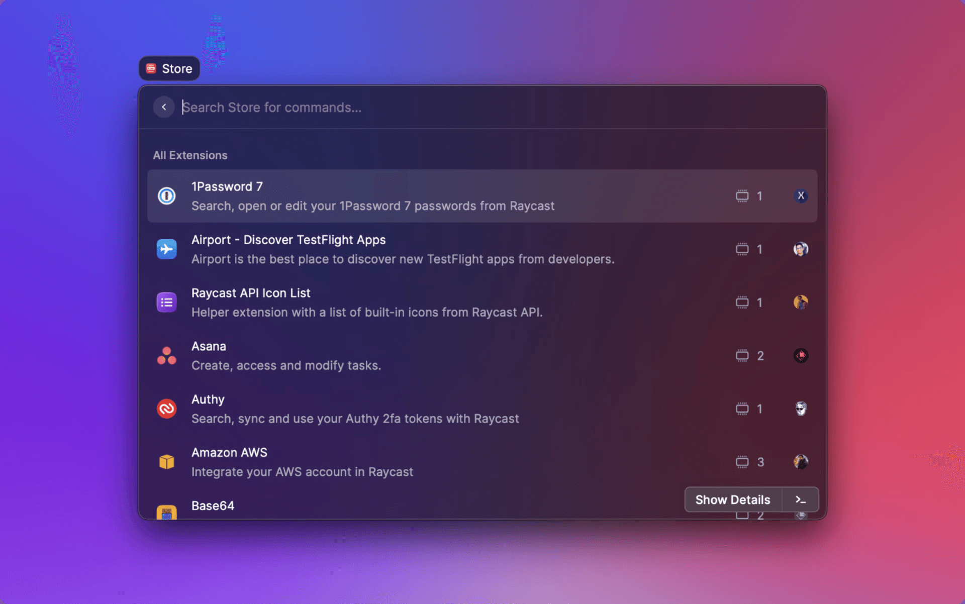 Screenshot of the Store home in Raycast V1