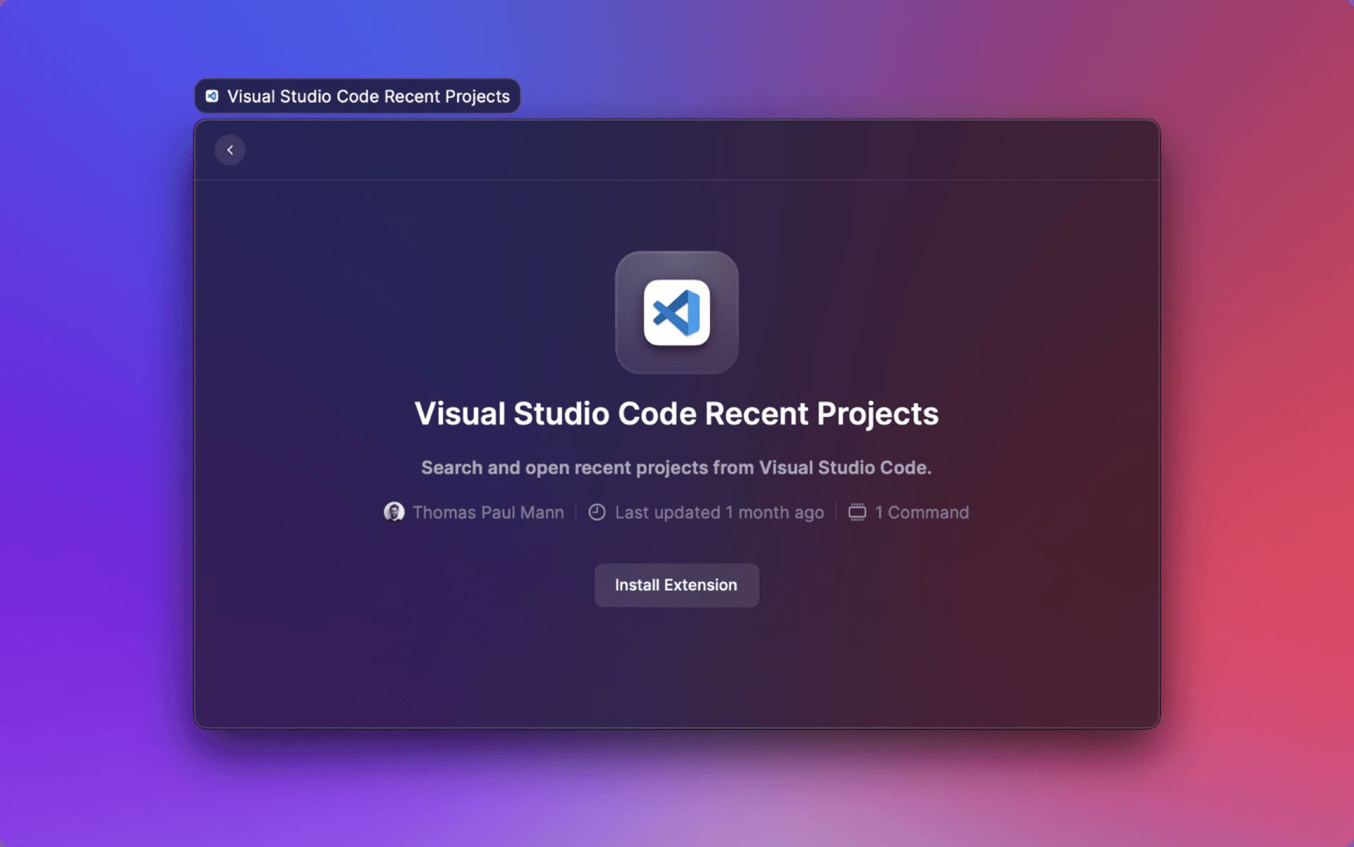 Screenshot of an extension installed from the web store in Raycast V1