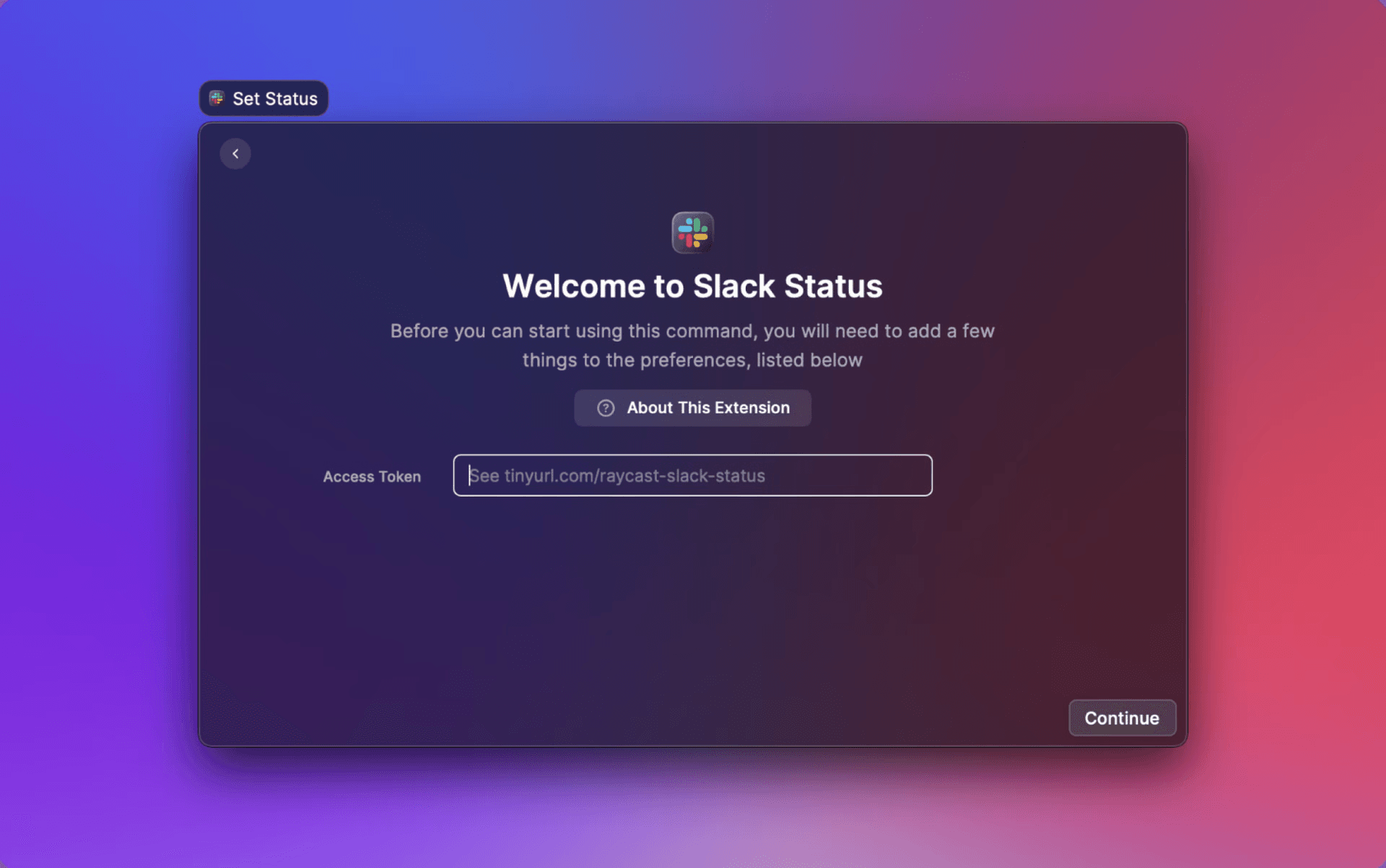 Screenshot of an extension requesting access token in Raycast V1
