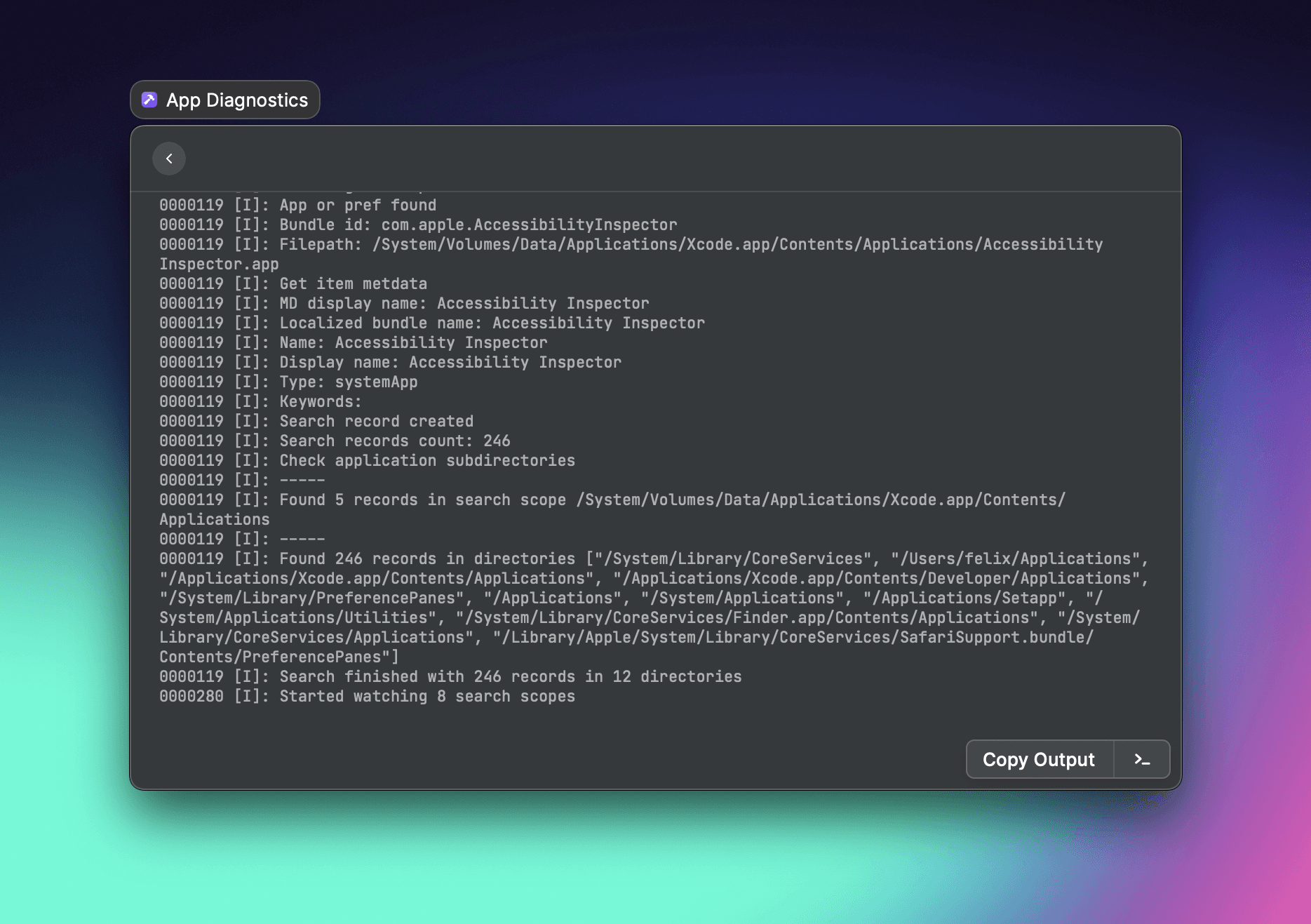 App Diagnostics screen