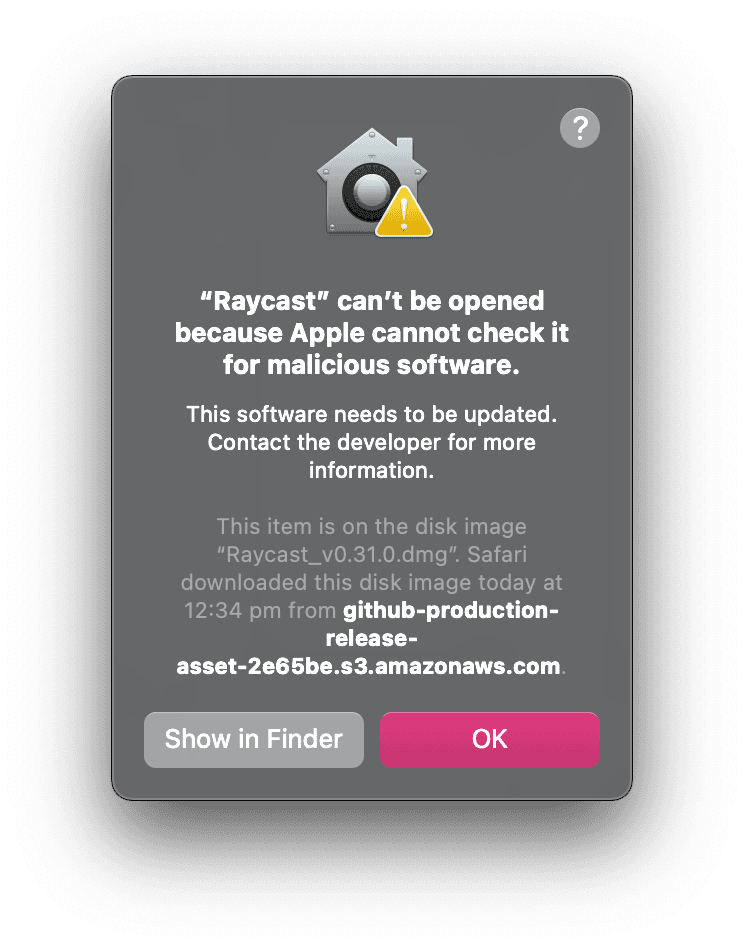 Prompt that app is malicious