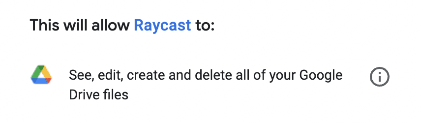 Google Drive extended permissions prompt