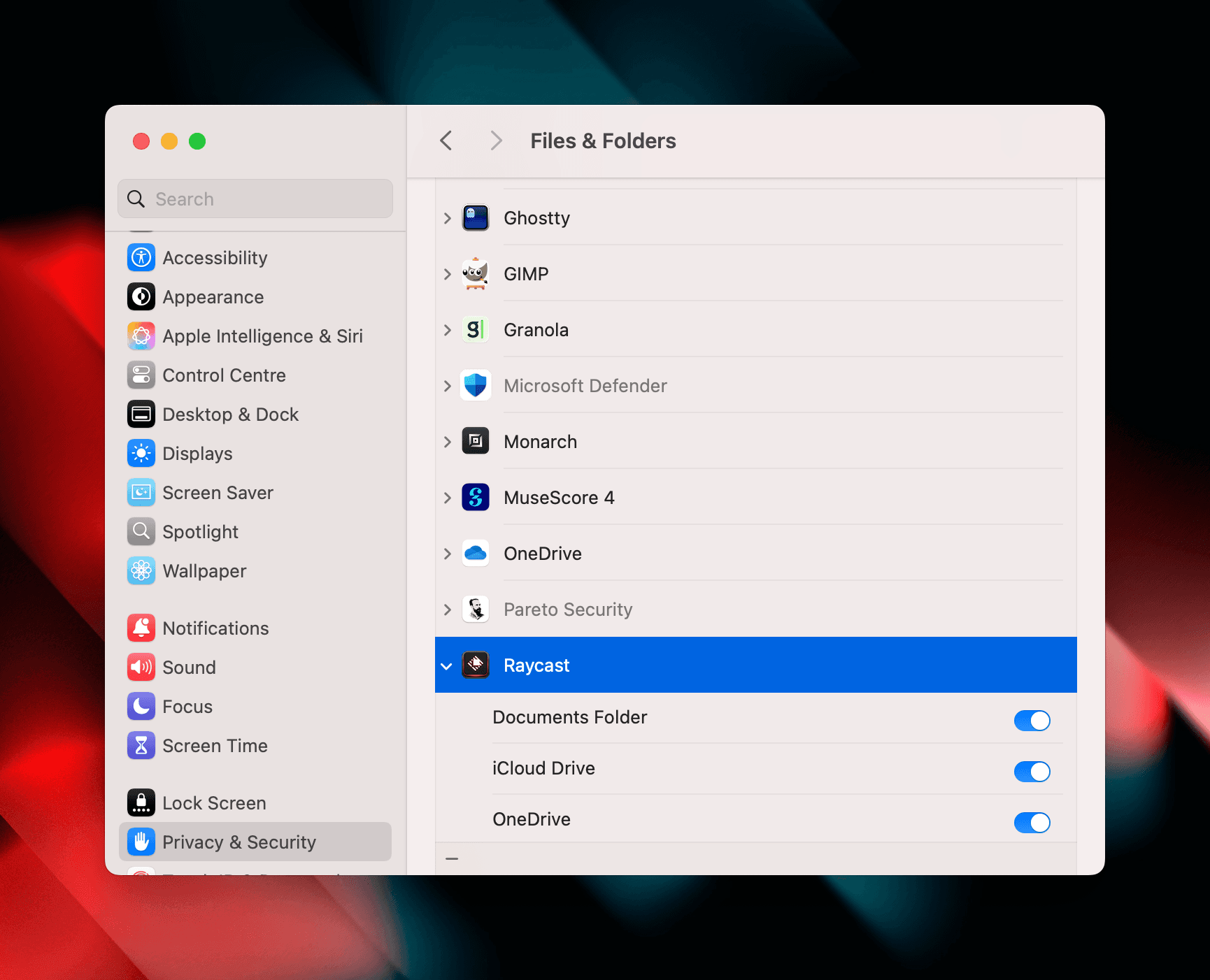 Files and Folders permissions
