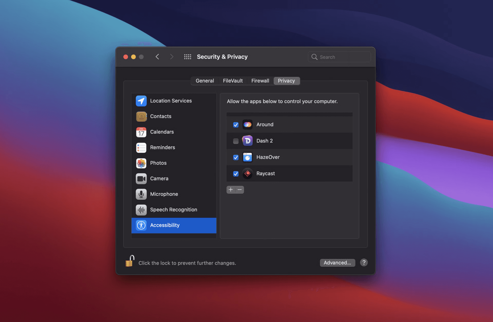 Screenshot of Security & Privacy settings in macOS