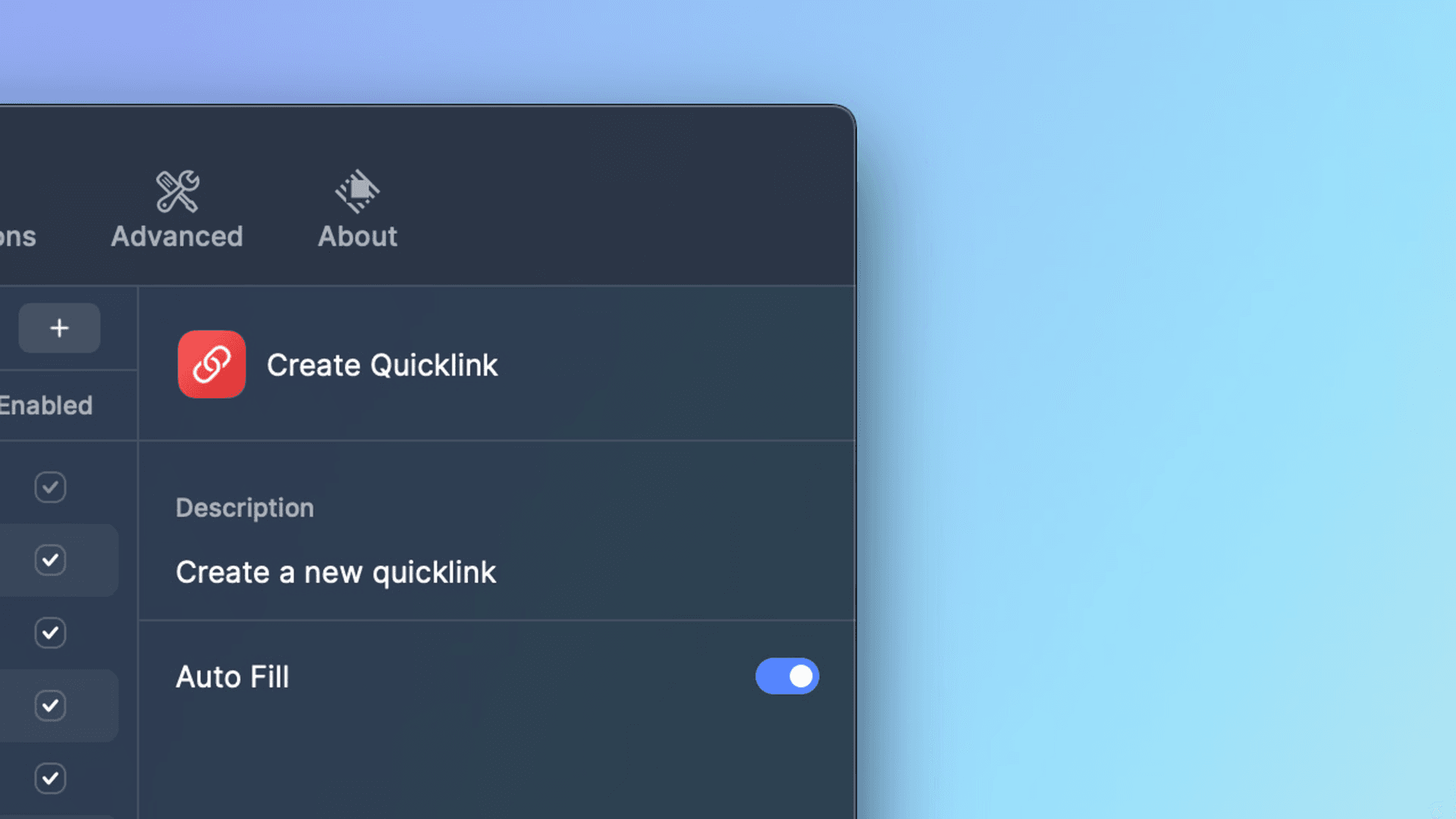 Screenshot of the Quicklinks autofill settings in Raycast v1 preferences