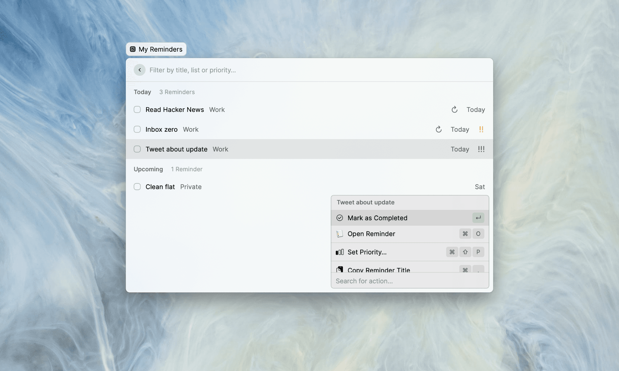 My Reminders list