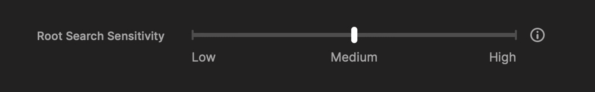 Screenshot of the root search sensitivity setting in Raycast v1 settings