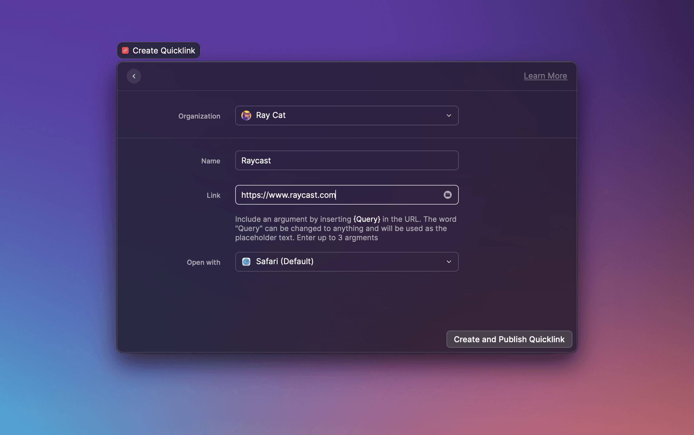Create Quicklink